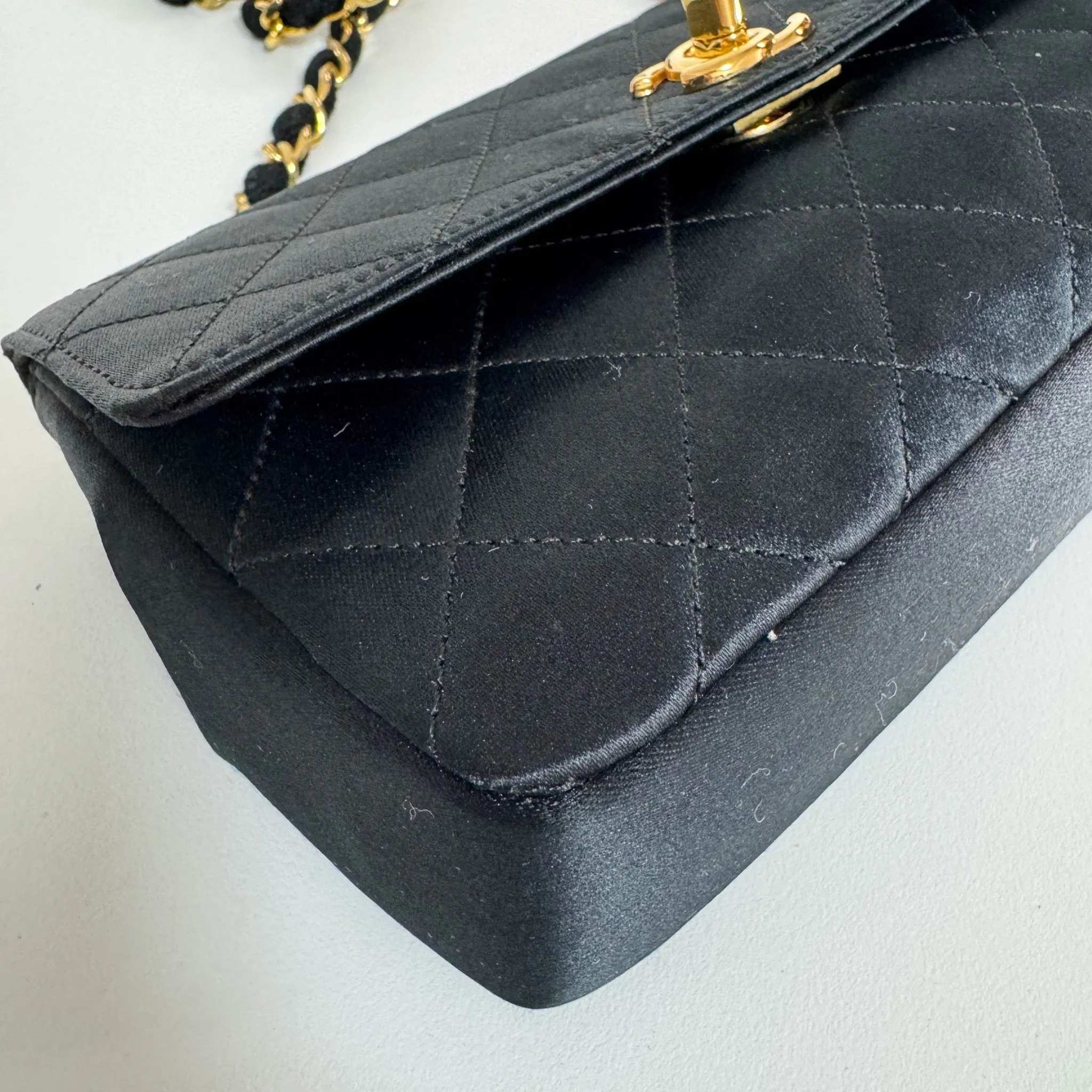 Satin Mini Timeless Classic Single Flap Chain Crossbody Bag
