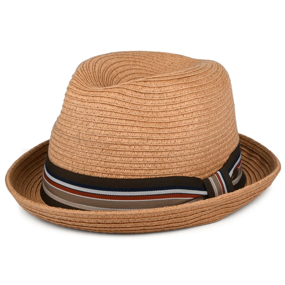 Scala Hats Straw Trilby with Striped Band - Toast