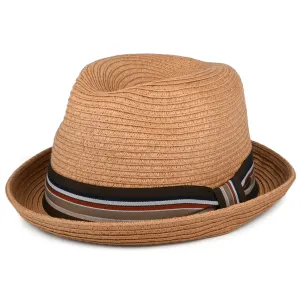 Scala Hats Straw Trilby with Striped Band - Toast