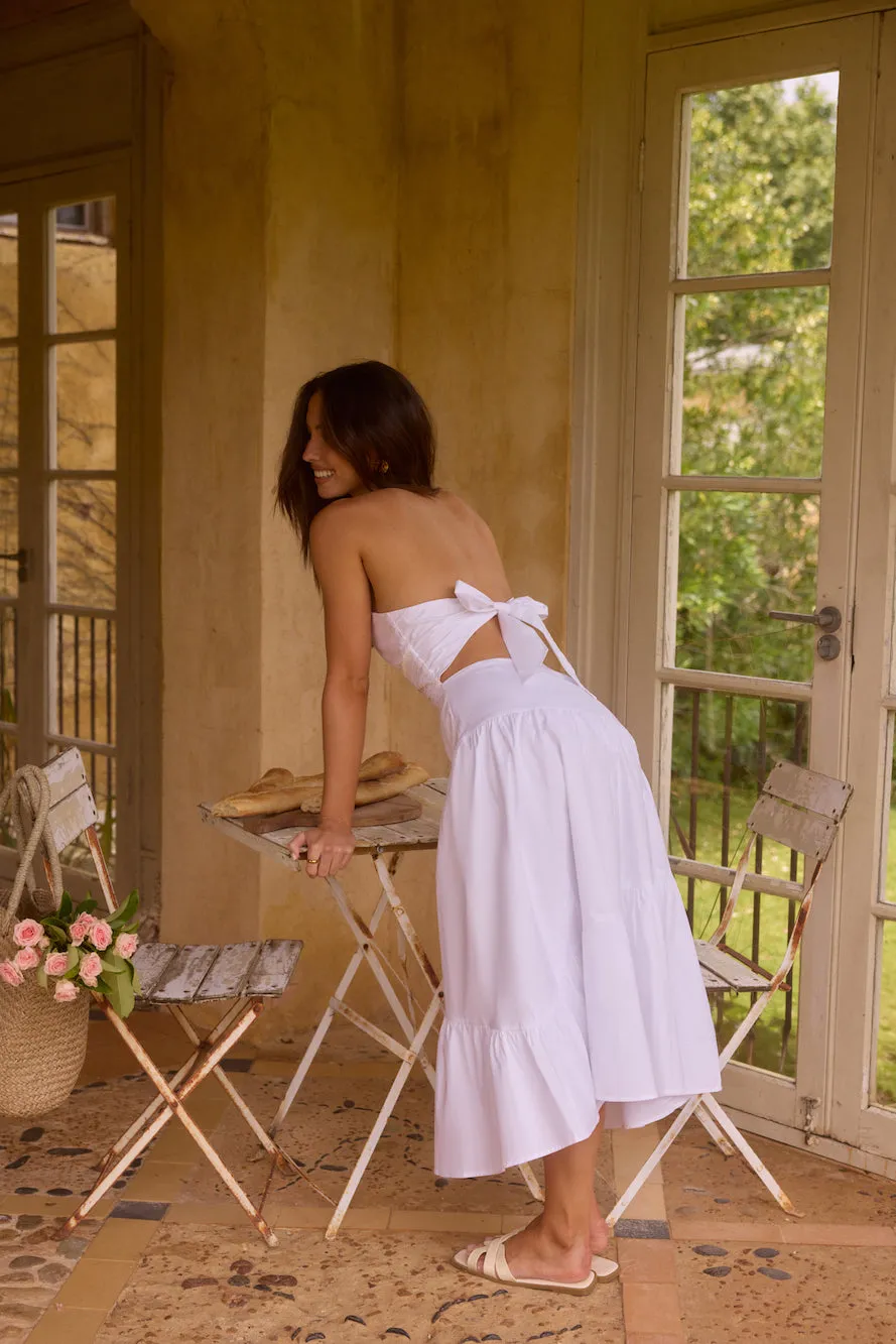 Seaside Picnic Midi Dress White