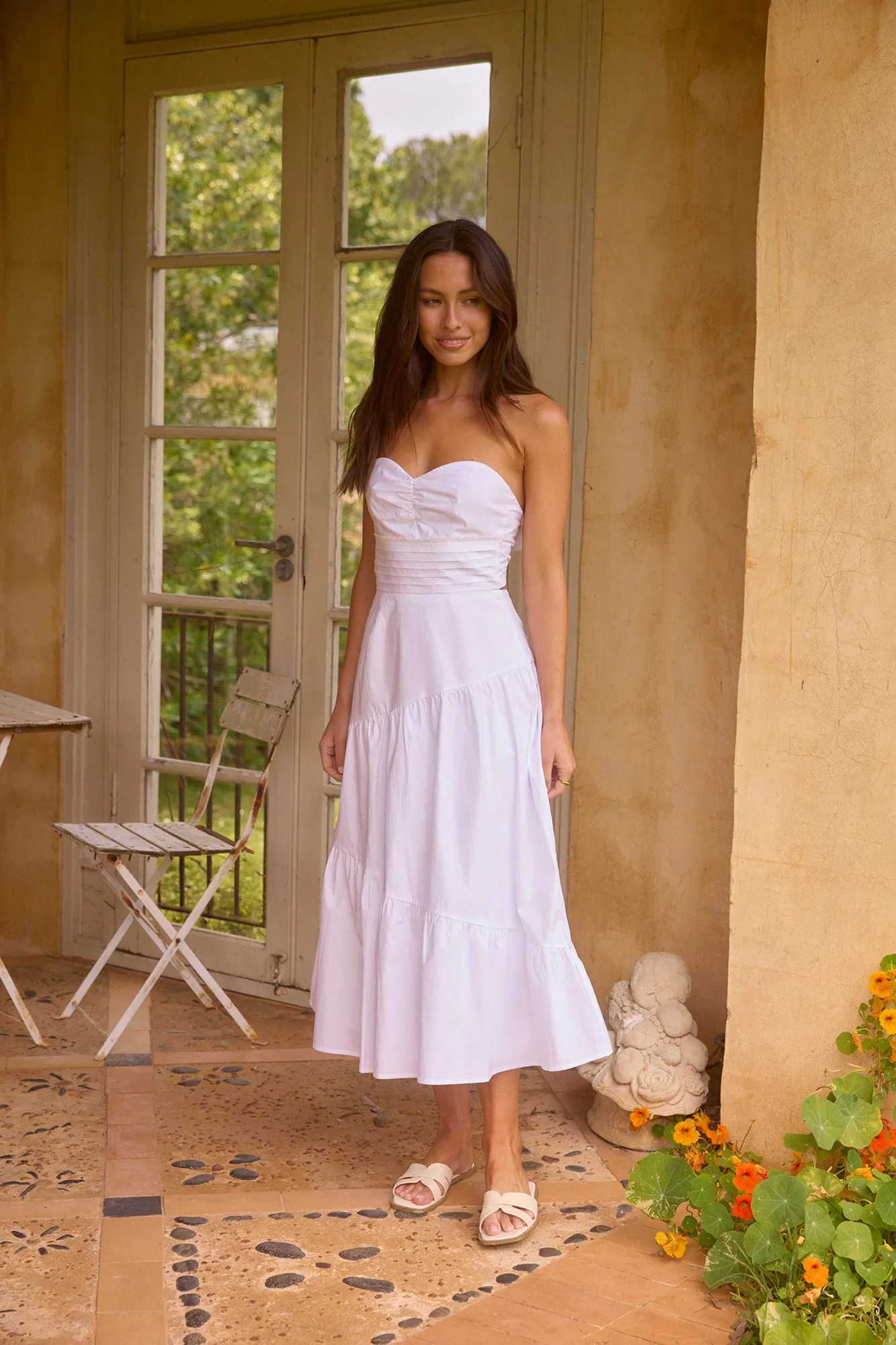 Seaside Picnic Midi Dress White