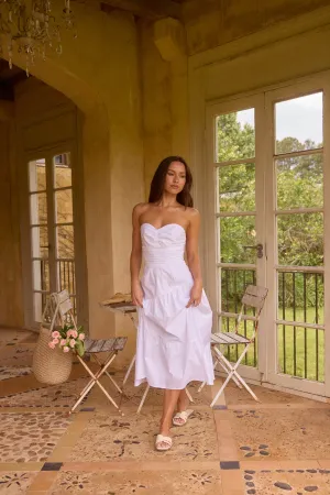 Seaside Picnic Midi Dress White