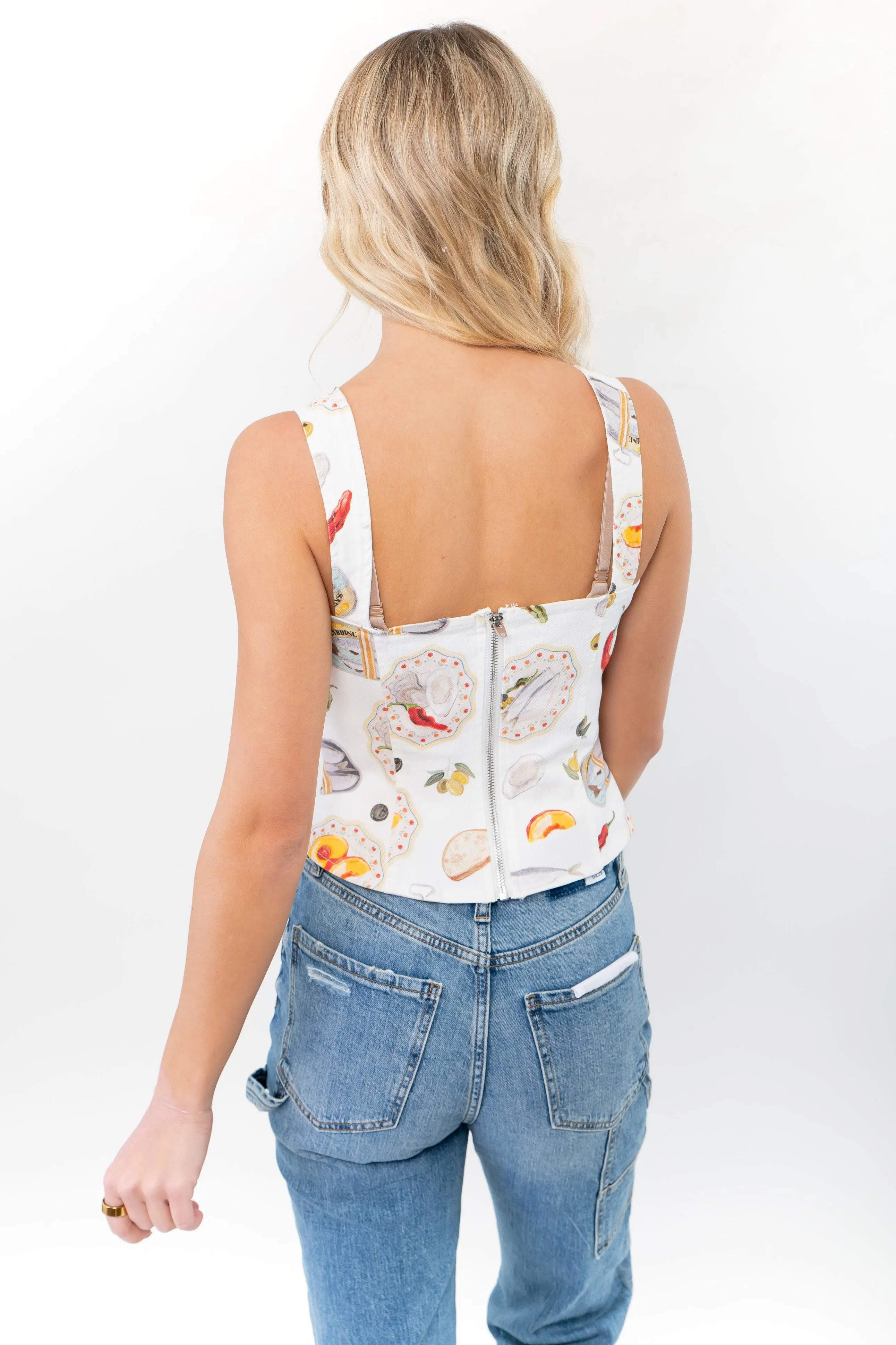 Seaside Picnic Printed Denim Top