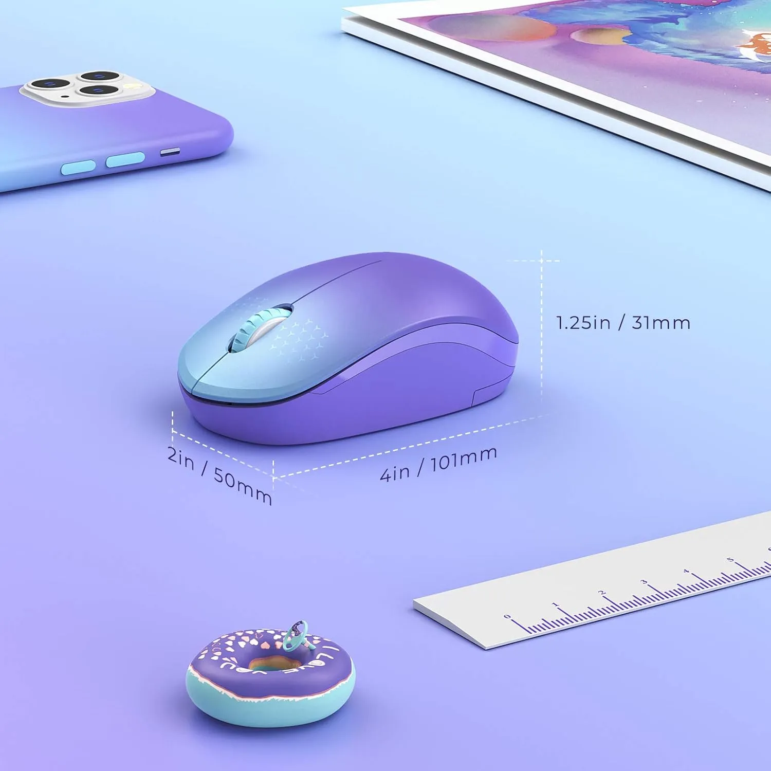 seenda Wireless Mouse, 2.4G Noiseless Mouse with USB Receiver Portable Computer Mice for PC, Tablet, Laptop, Notebook Chromebook - Gradient Purple