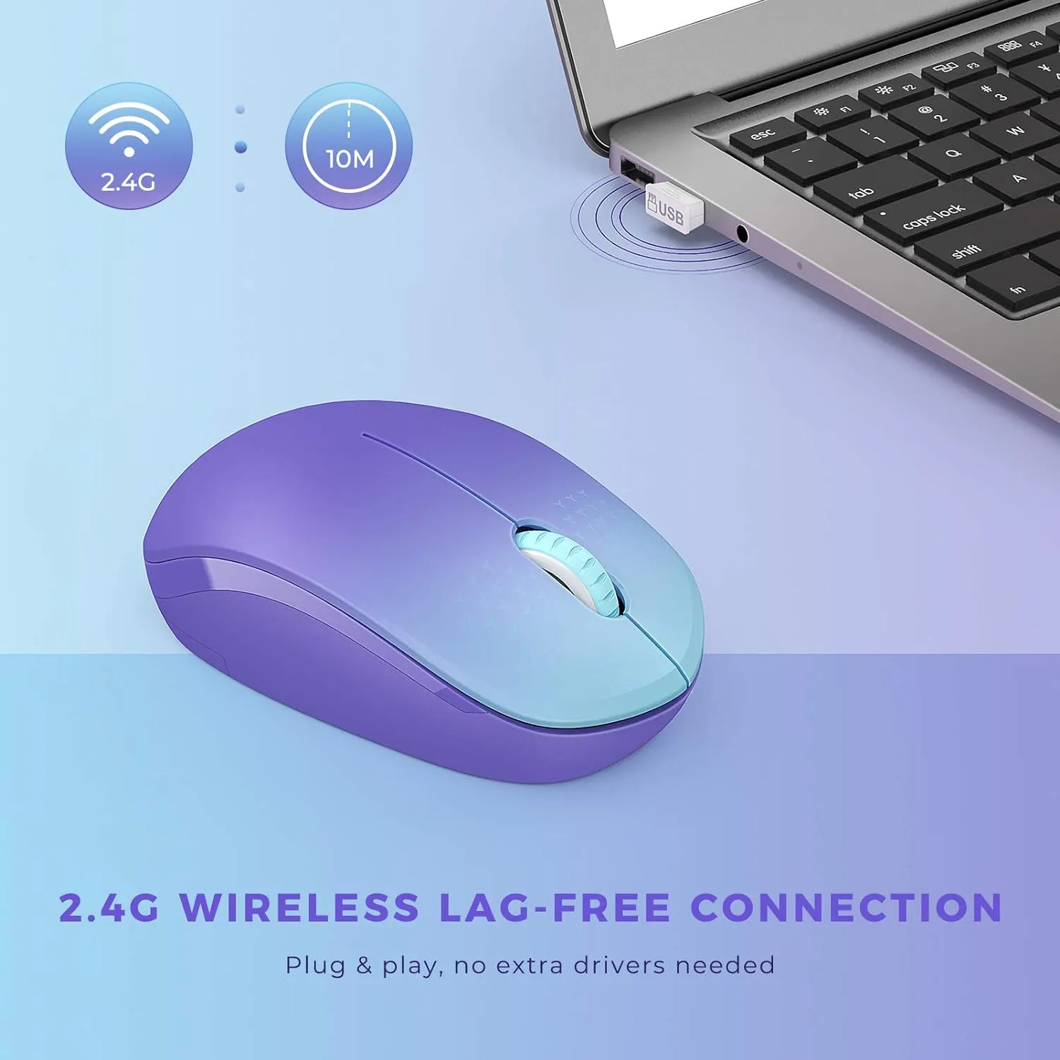 seenda Wireless Mouse, 2.4G Noiseless Mouse with USB Receiver Portable Computer Mice for PC, Tablet, Laptop, Notebook Chromebook - Gradient Purple