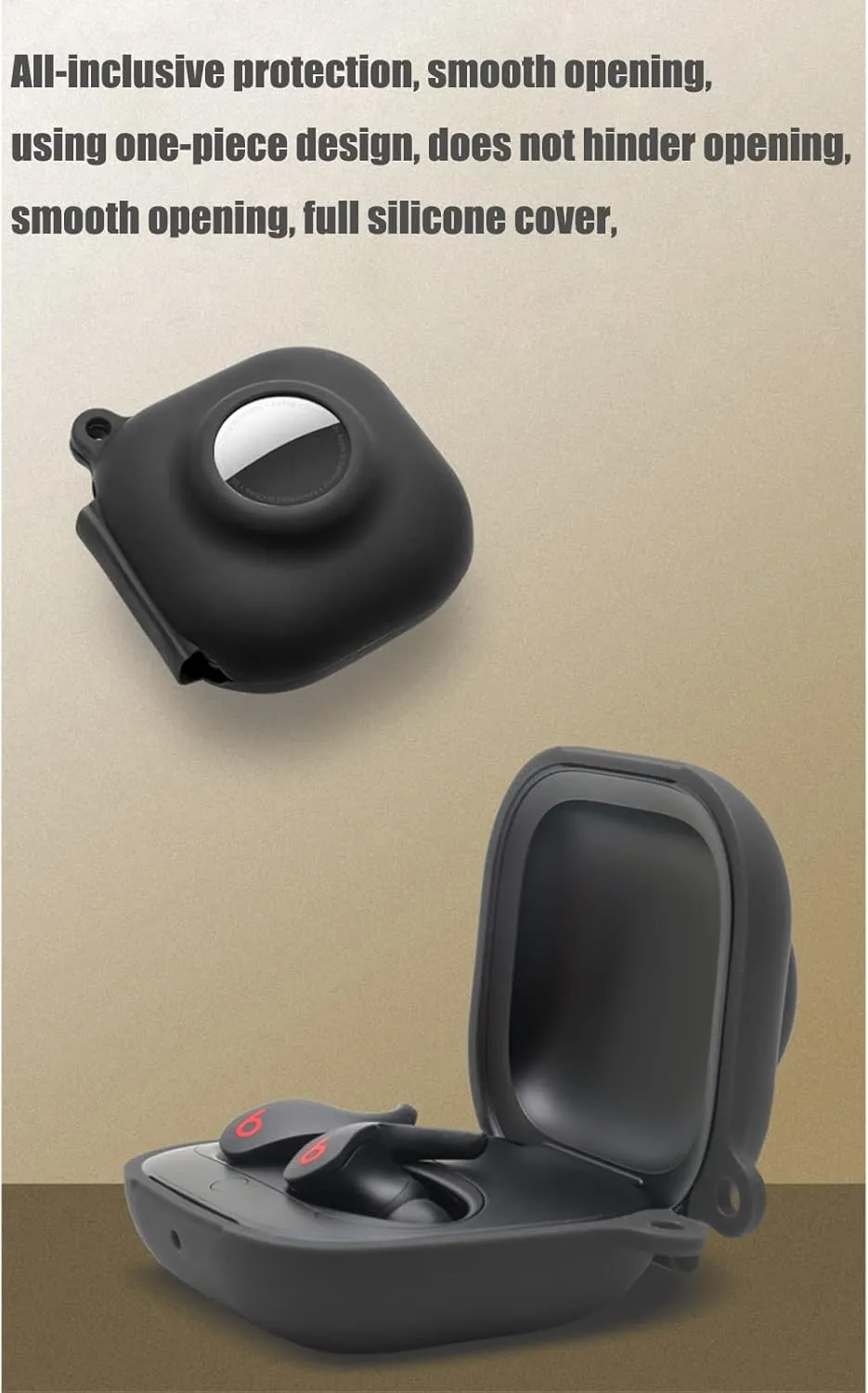 Silicone Case for Beats Fit Pro in-Ear Bluetooth Earbuds with Airtag Holder, Premium Soft Skin Cover Shock-Absorbing,Anti-Scratch Protective Case with Keychain (Black)