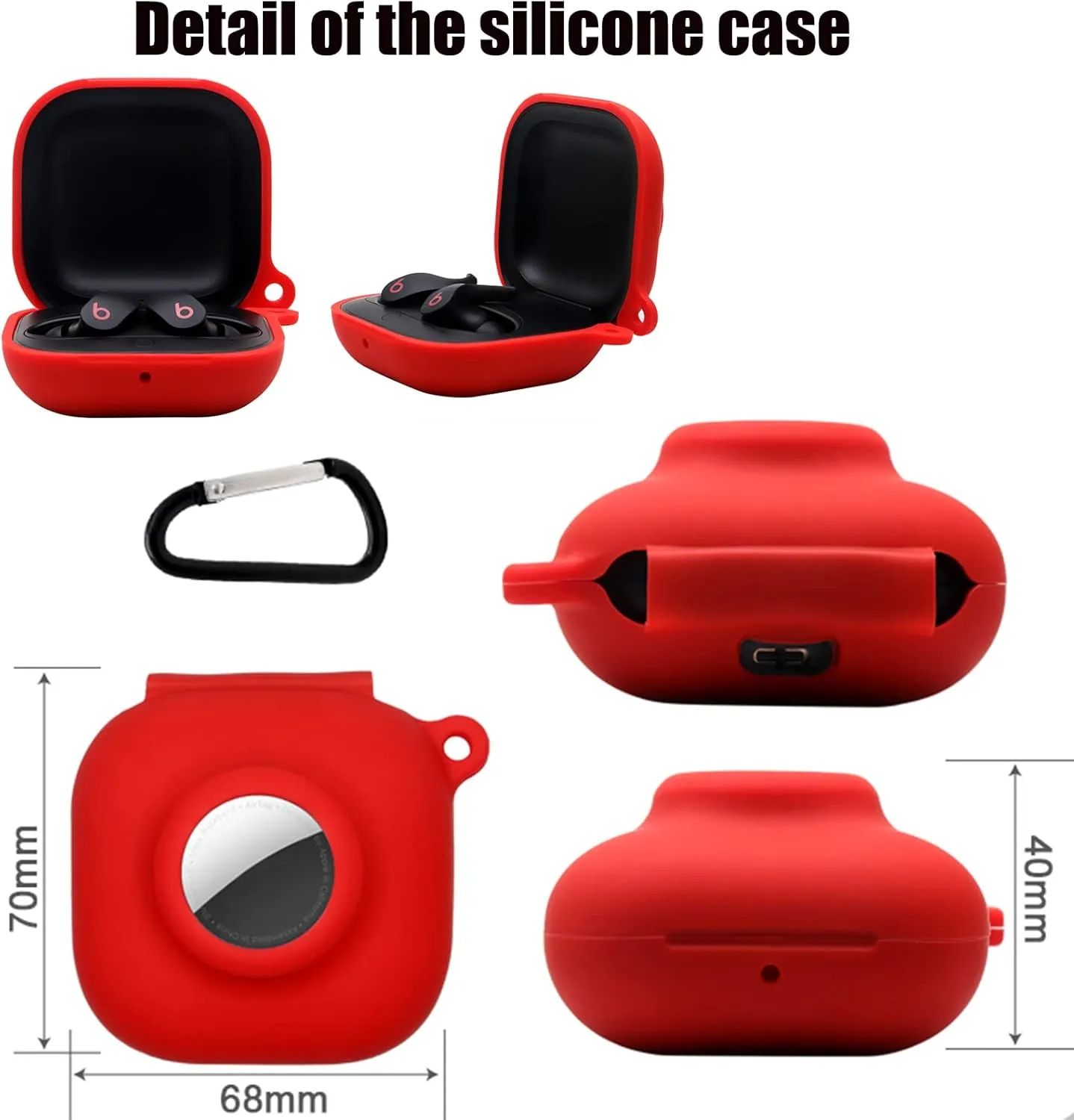 Silicone Case for Beats Fit Pro in-Ear Bluetooth Earbuds with Airtag Holder, Premium Soft Skin Cover Shock-Absorbing,Anti-Scratch Protective Case with Keychain (Black)