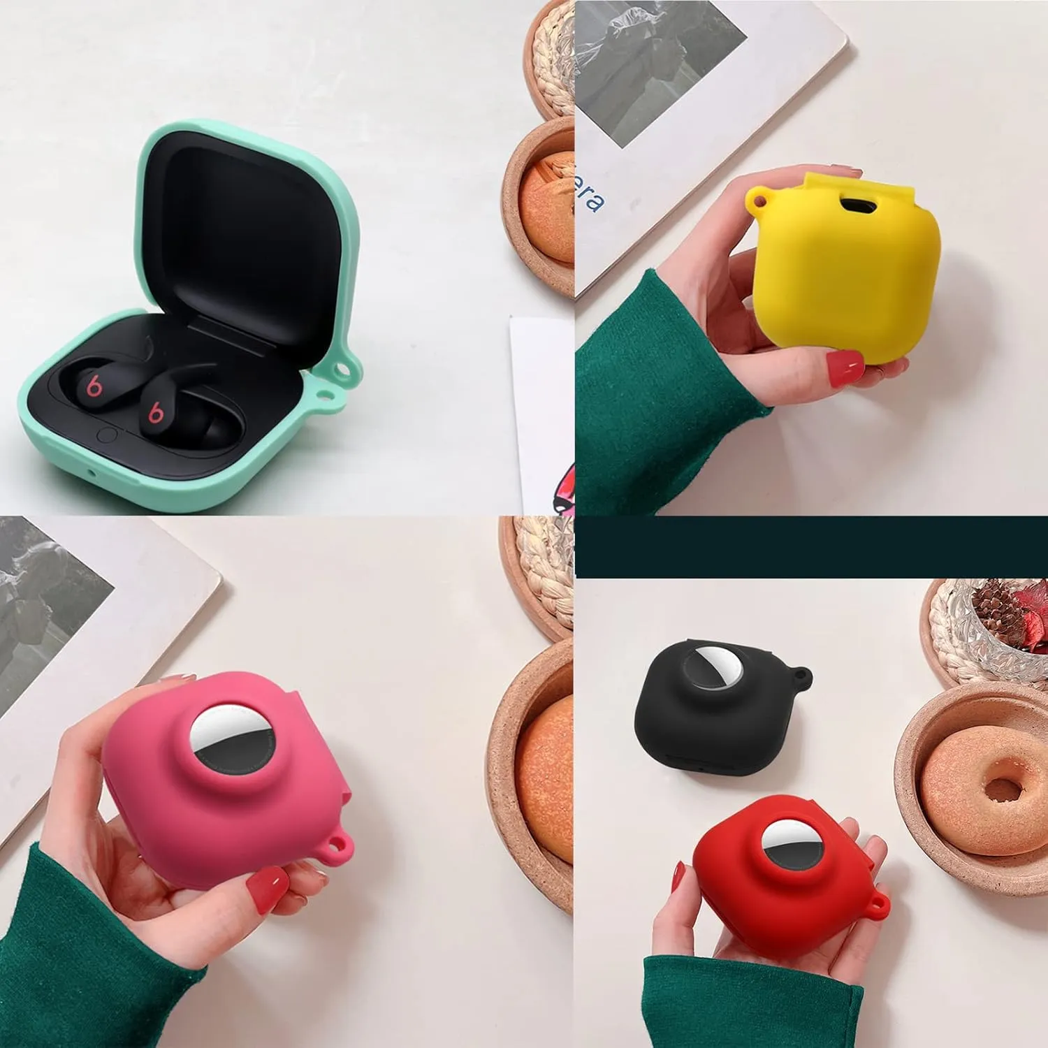 Silicone Case for Beats Fit Pro in-Ear Bluetooth Earbuds with Airtag Holder, Premium Soft Skin Cover Shock-Absorbing,Anti-Scratch Protective Case with Keychain (Black)