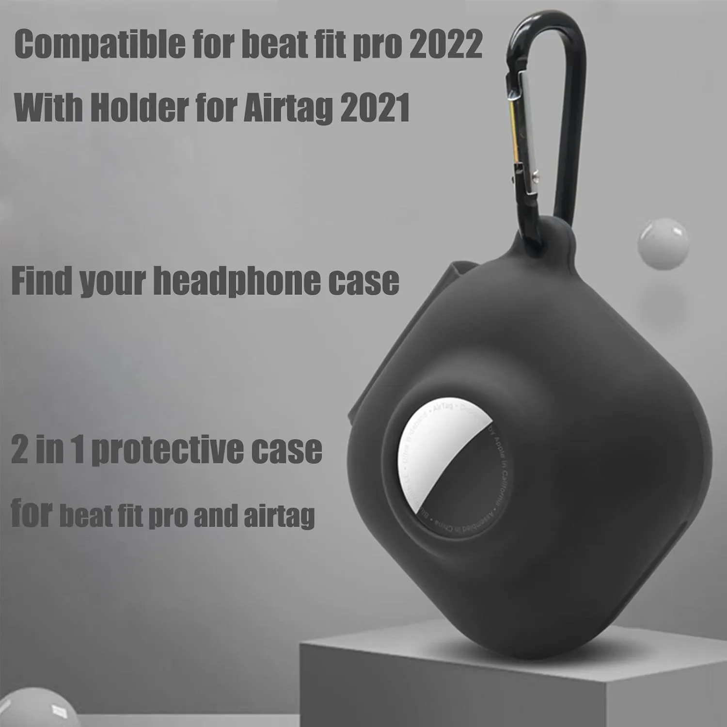 Silicone Case for Beats Fit Pro in-Ear Bluetooth Earbuds with Airtag Holder, Premium Soft Skin Cover Shock-Absorbing,Anti-Scratch Protective Case with Keychain (Black)