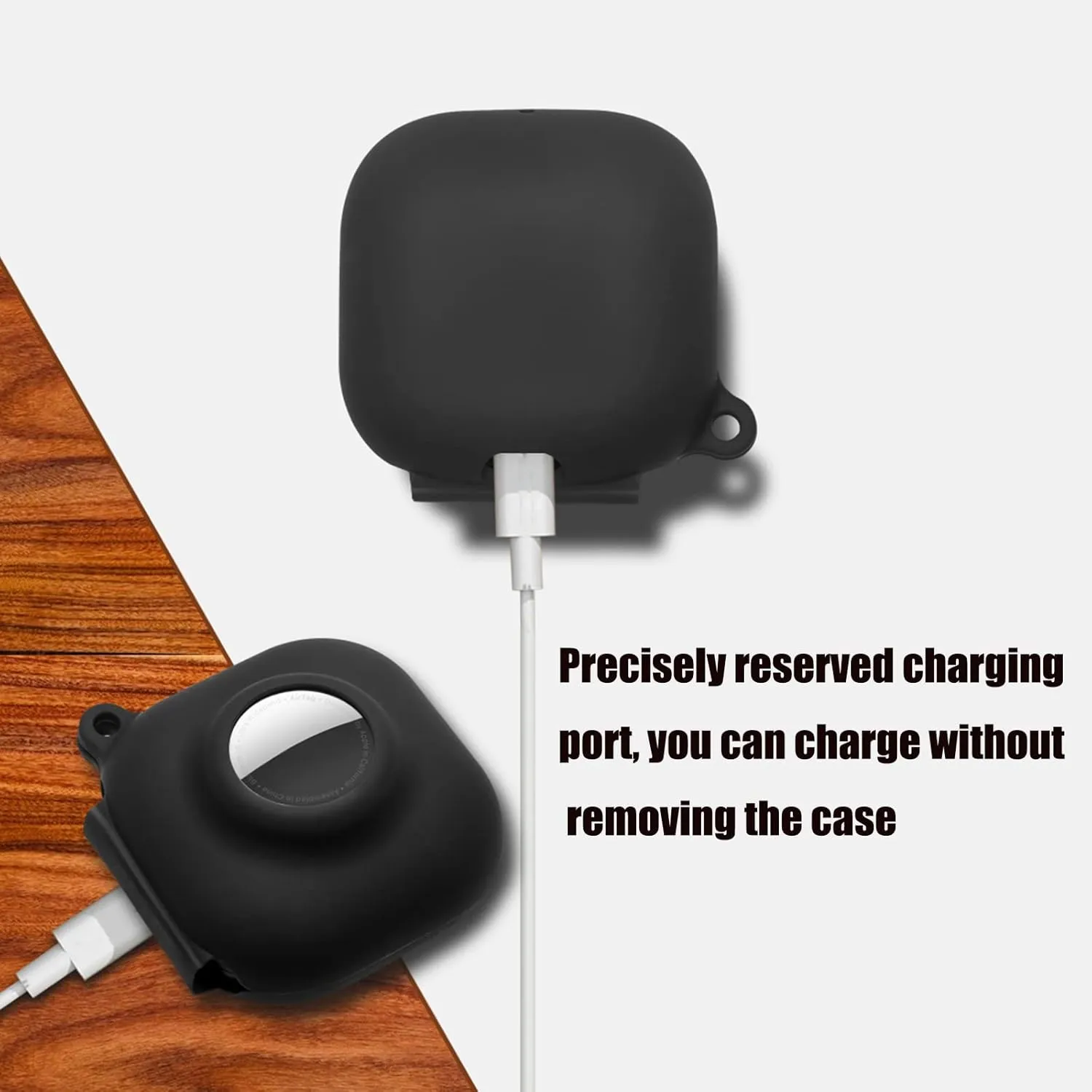 Silicone Case for Beats Fit Pro in-Ear Bluetooth Earbuds with Airtag Holder, Premium Soft Skin Cover Shock-Absorbing,Anti-Scratch Protective Case with Keychain (Black)