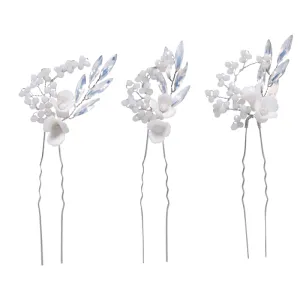 Silver Bridal Hair Pins with Opal Glass Crystals & Pearls, 9322