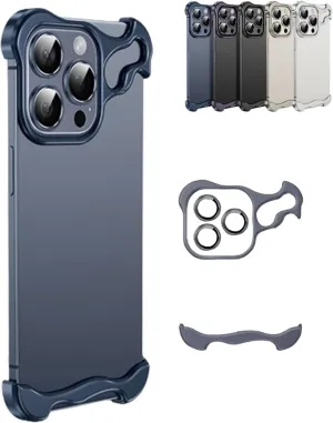 Special-Shaped Metal Corner Pad Anti-Fall Phone Case for iPhone 13 14 15/Pro/Plus/Pro Max (Blue, for iPhone13promax)