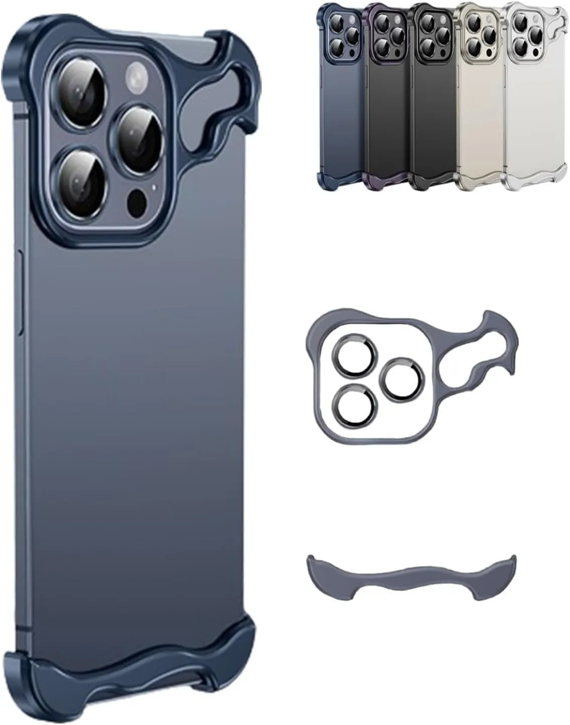 Special-Shaped Metal Corner Pad Anti-Fall Phone Case for iPhone 13 14 15/Pro/Plus/Pro Max (Blue, for iPhone13promax)