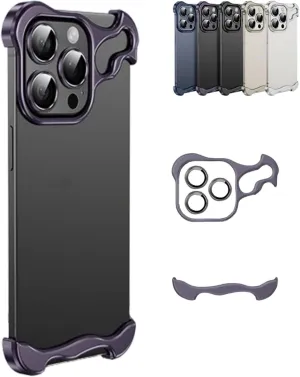 Special-Shaped Metal Corner Pad Anti-Fall Phone Case for iPhone 13 14 15/Pro/Plus/Pro Max (Purple, for iPhone13promax)