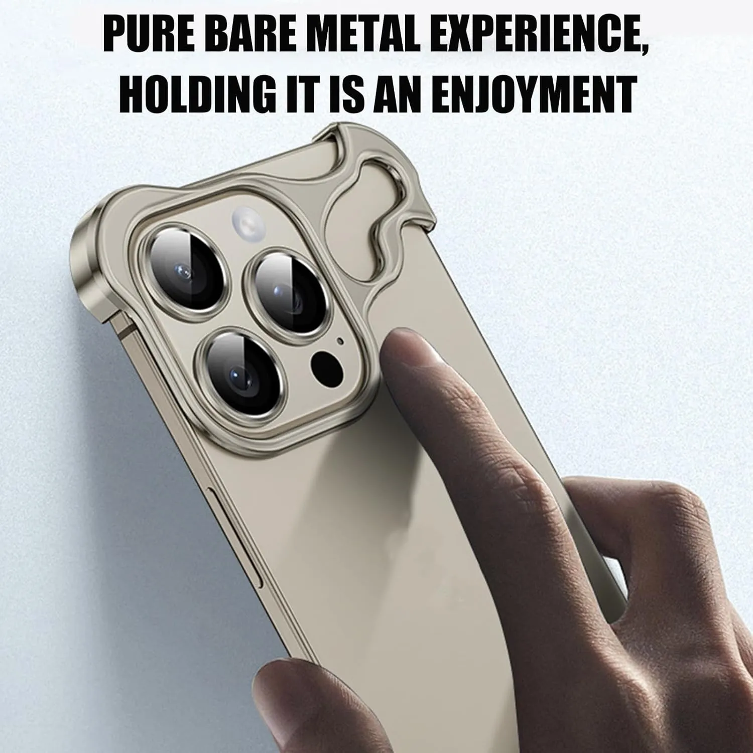 Special-Shaped Metal Corner Pad Anti-Fall Phone Case Suitable for iPhone 15 14 13 Pro Max, Lens Film Naked Frameless Slim Thin Bare Metal Feel (Black,15Promax)