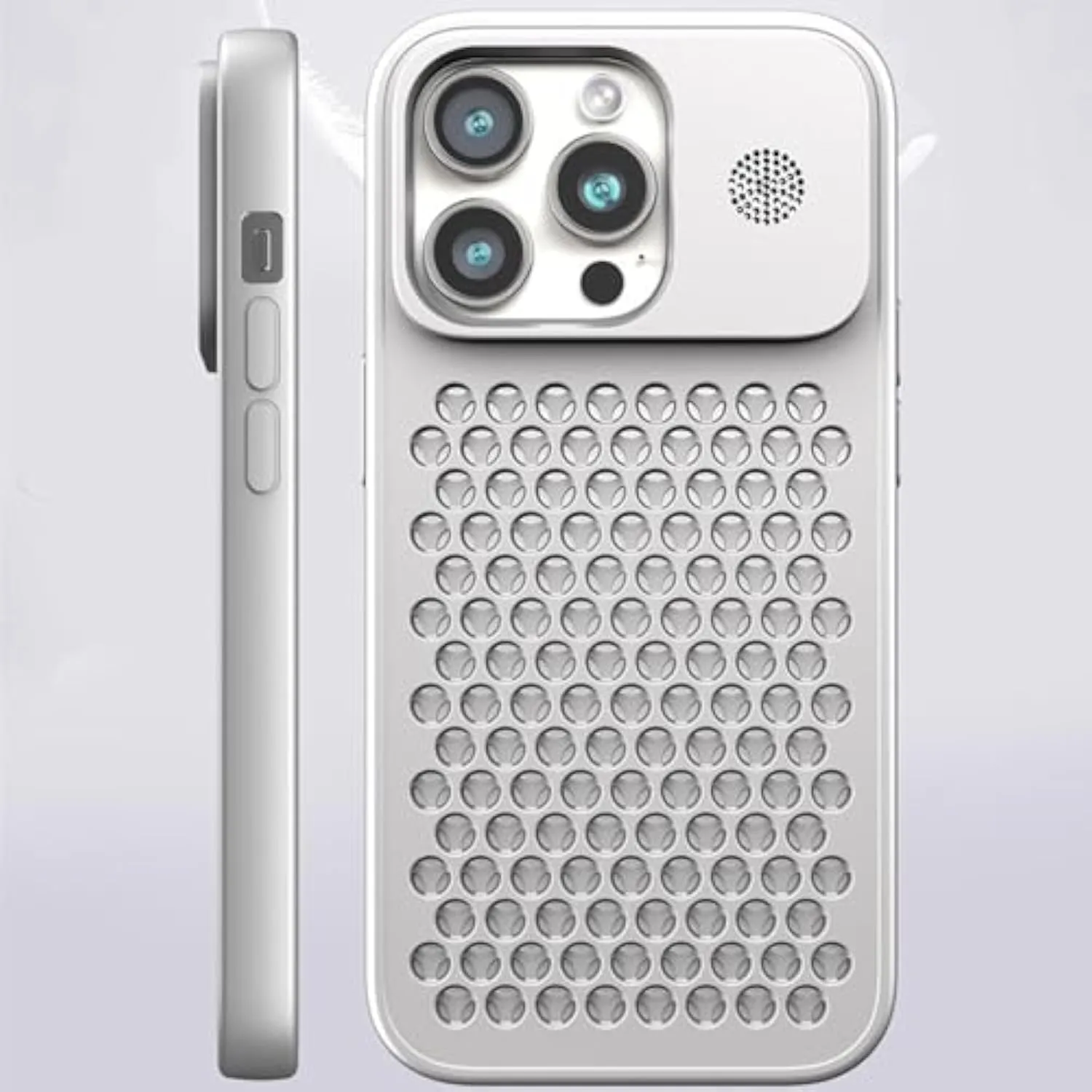 Spring Buckle Aluminum Alloy Mesh Cooling for iPhone Case for iPhone 16 15 14 13 12 Pro Max, Electroplating Heat Dissipation Phone Case, Camera Lens Protection (15pro,Blue)