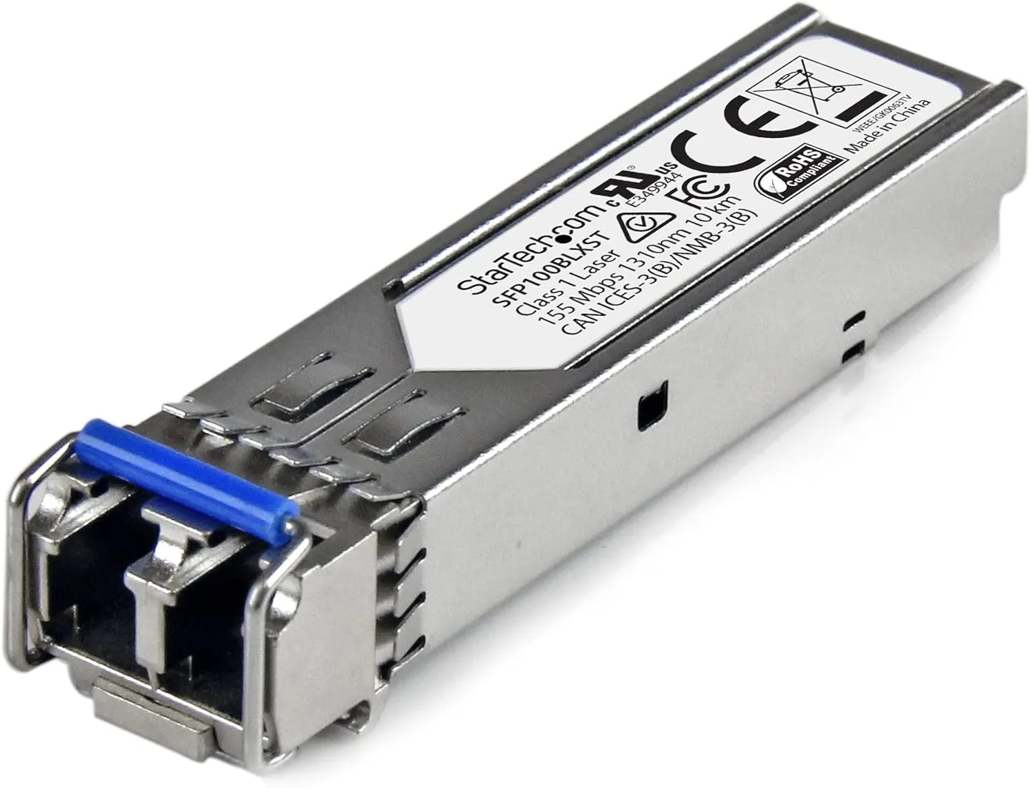 StarTech.com MSA Uncoded Compatible SFP Module - 100BASE-LX - 100MbE Single Mode Fiber (SMF) Optic Transceiver - 100Mb Ethernet SFP - LC 10km - 1310nm - DDM (SFP100BLXST),Silver