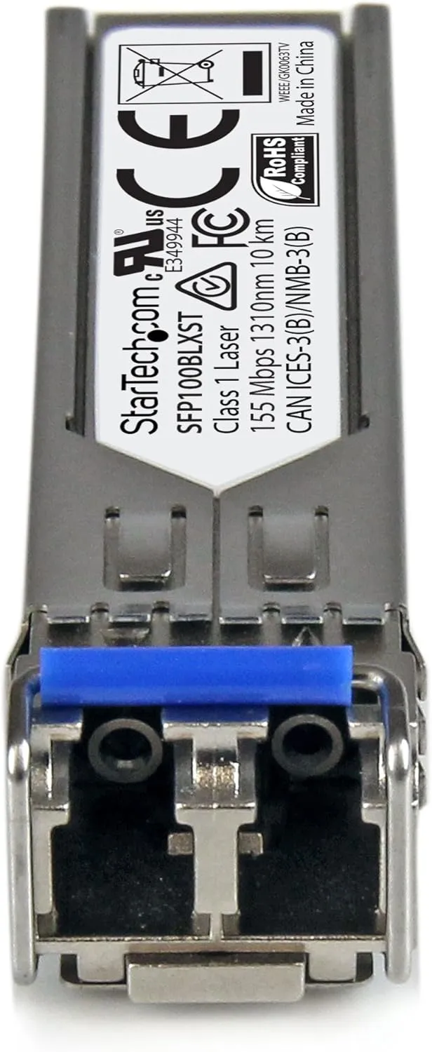 StarTech.com MSA Uncoded Compatible SFP Module - 100BASE-LX - 100MbE Single Mode Fiber (SMF) Optic Transceiver - 100Mb Ethernet SFP - LC 10km - 1310nm - DDM (SFP100BLXST),Silver