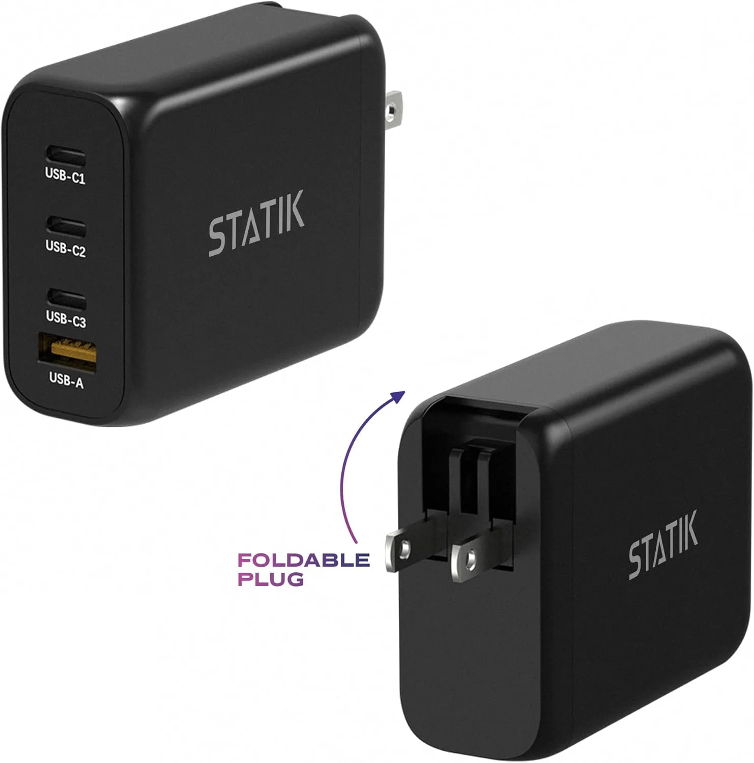 STATIK 100W GaN Charger Super Fast Charger Block USB C - 3 Ports Wall Charger Block Type C Plug Adapter, High-Speed Power Compatible with MacBook Pro Air, iPhone, Samsung, Laptop Chargers & adapters