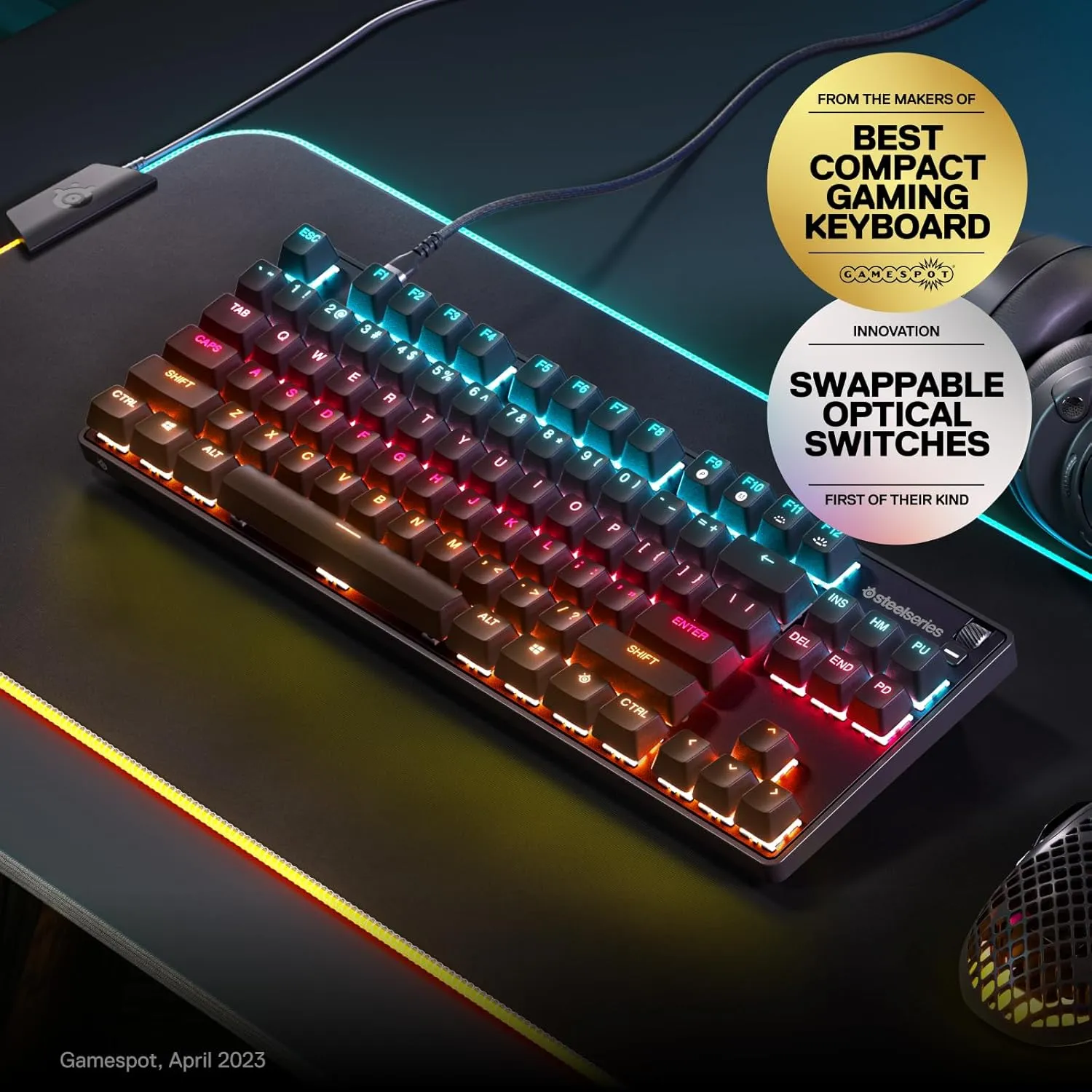 SteelSeries New Apex 9 TKL  HotSwap Optical Mini Keyboard  TKL Esports Design  Optical Switches  RGB Customization  Aluminum Alloy Frame  Double Shot PBT Keycaps