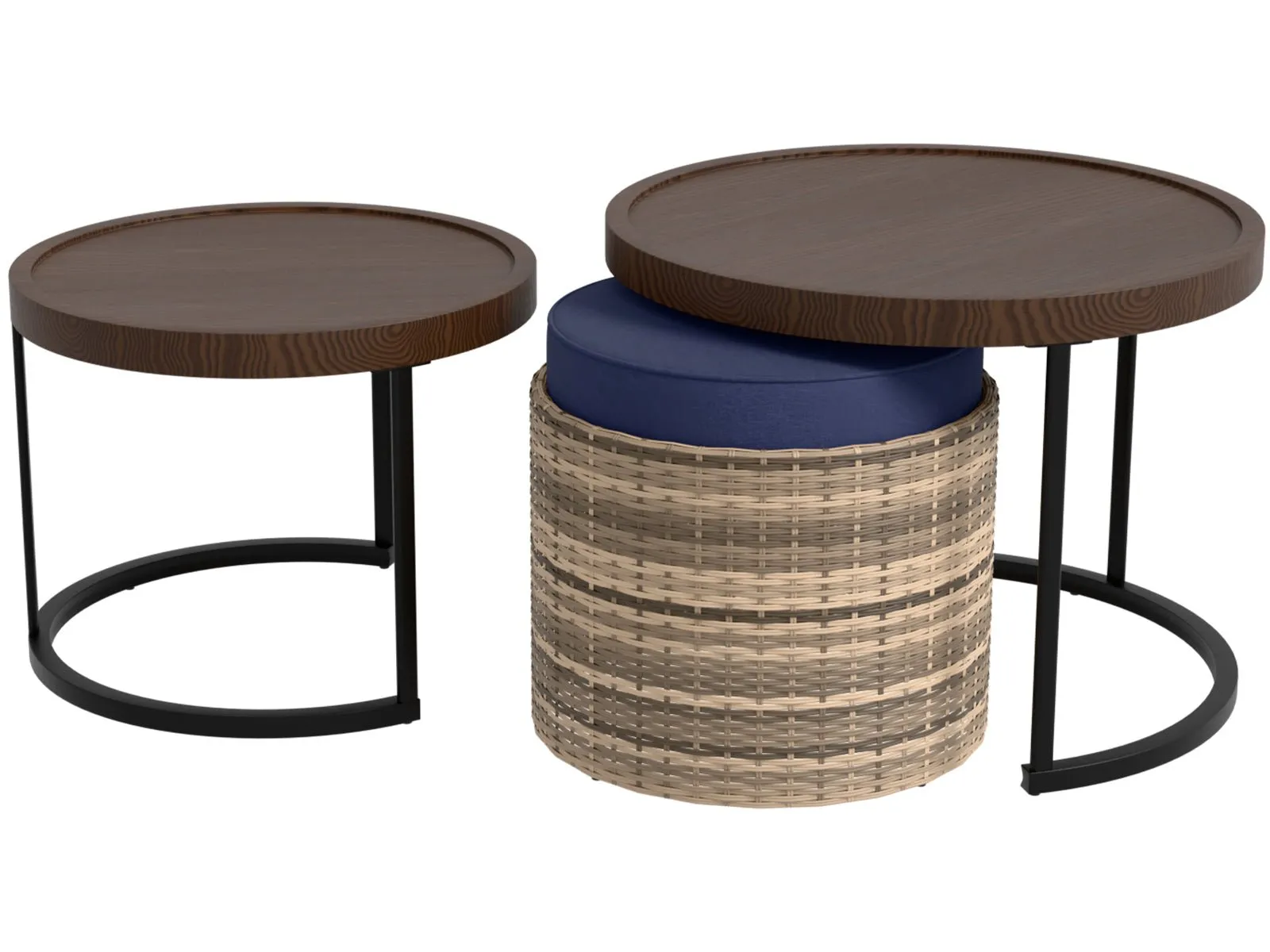 Sunset Dune Outdoor Patio Furniture, Set of 2 Nesting Coffee Tables 1 Ottoman