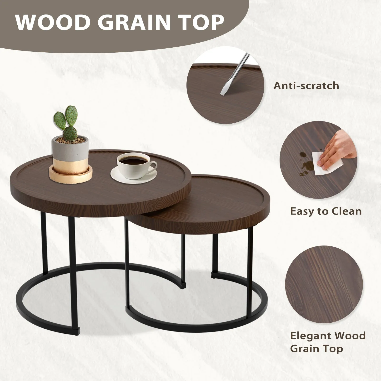 Sunset Dune Outdoor Patio Furniture, Set of 2 Nesting Coffee Tables 1 Ottoman