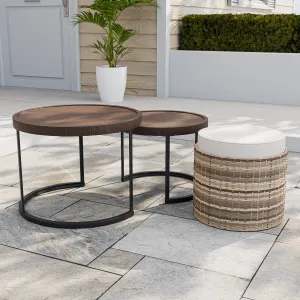Sunset Dune Outdoor Patio Furniture, Set of 2 Nesting Coffee Tables 1 Ottoman