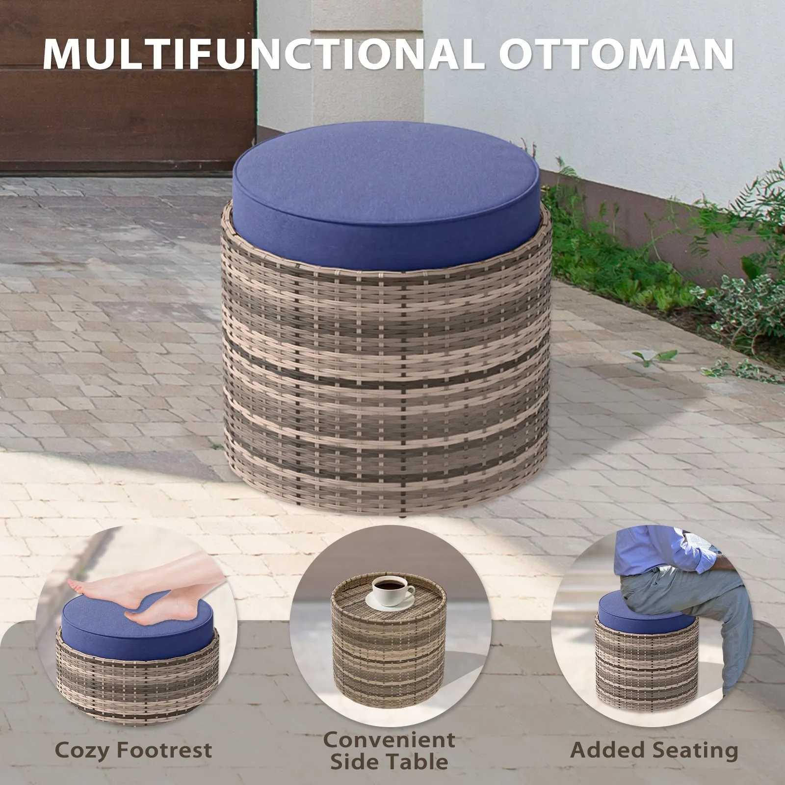 Sunset Dune Outdoor Patio Furniture, Set of 2 Nesting Coffee Tables 1 Ottoman