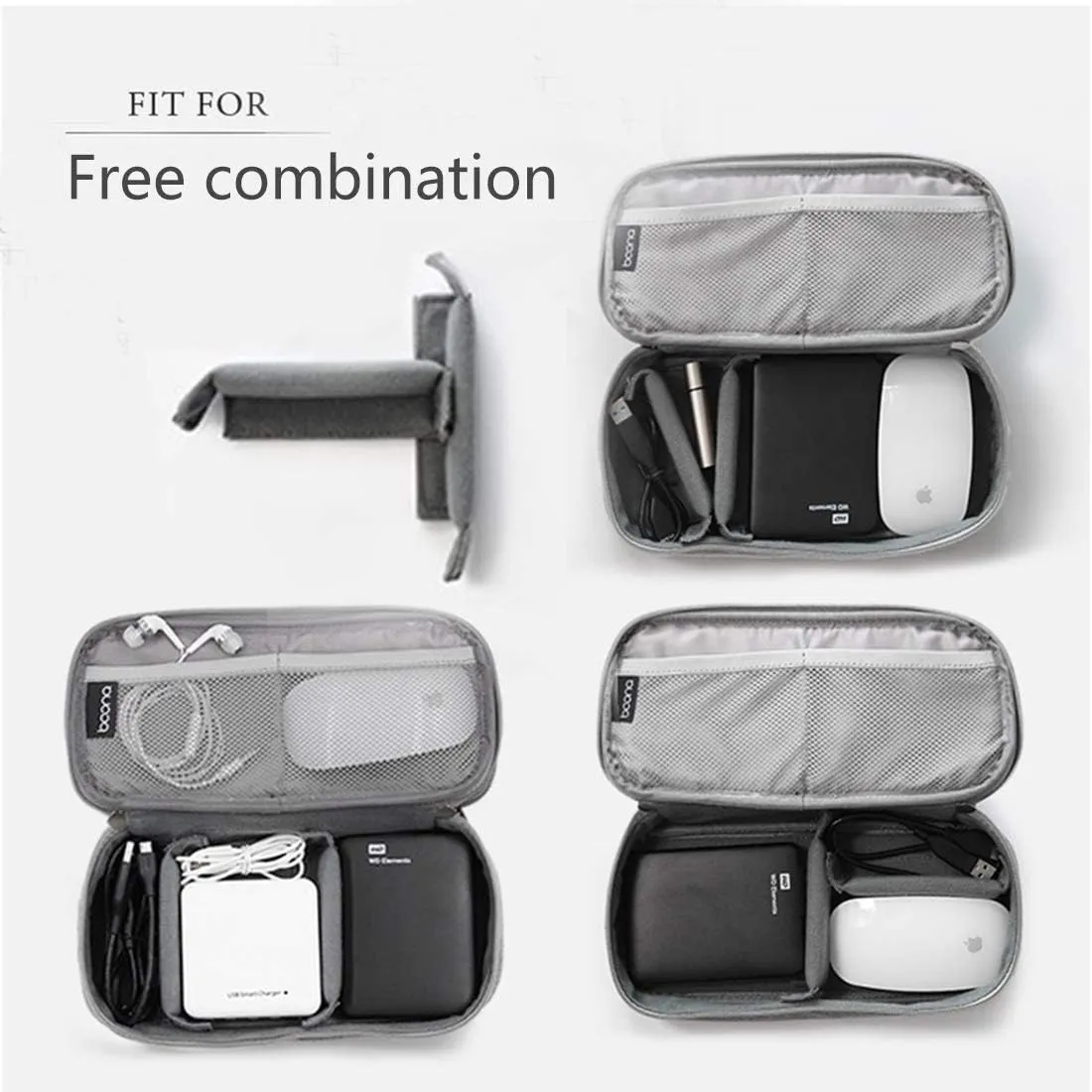 Surblue Electronics Organizer Accessories Cable Organizer Bag, Compact and Portable Waterproof Travel Cable Organizer Bag for USB cables, chargers, mobile power supplies, phones, SD cards, Grey