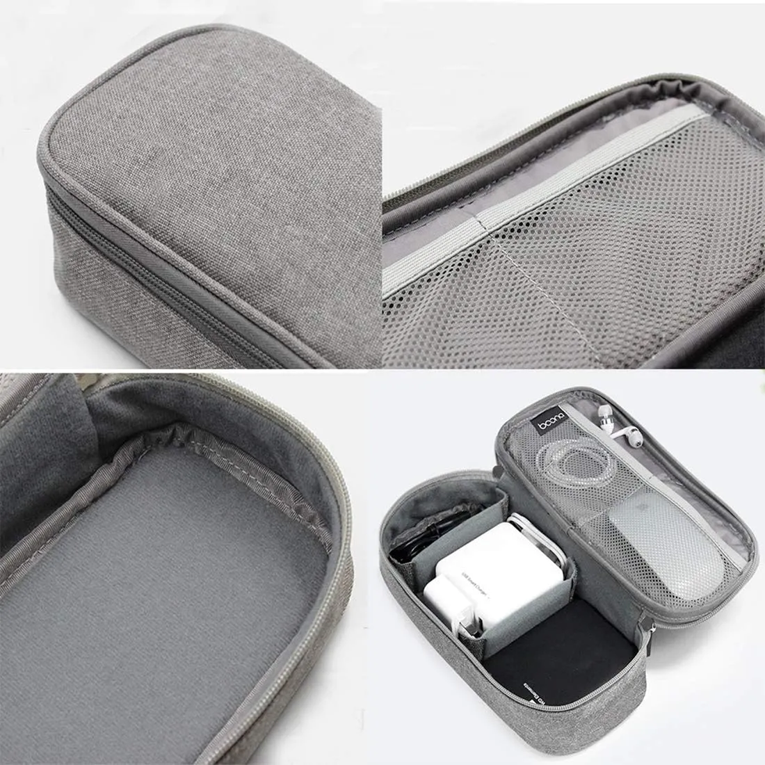 Surblue Electronics Organizer Accessories Cable Organizer Bag, Compact and Portable Waterproof Travel Cable Organizer Bag for USB cables, chargers, mobile power supplies, phones, SD cards, Grey