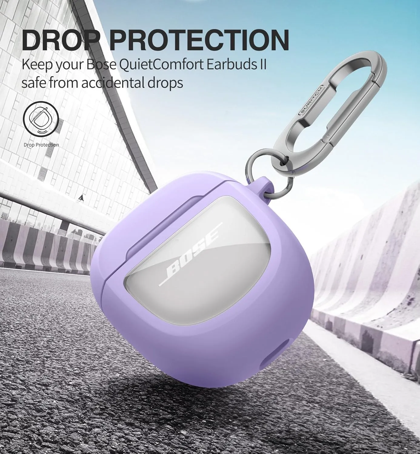 SURITCH Protective Cases for Bose QuietComfort Earbuds II 2022 / QuietComfort Ultra 2023, Shockproof Case Cover for Bose QC ii 2 Charging Case Accessories with Carabiner, Purple