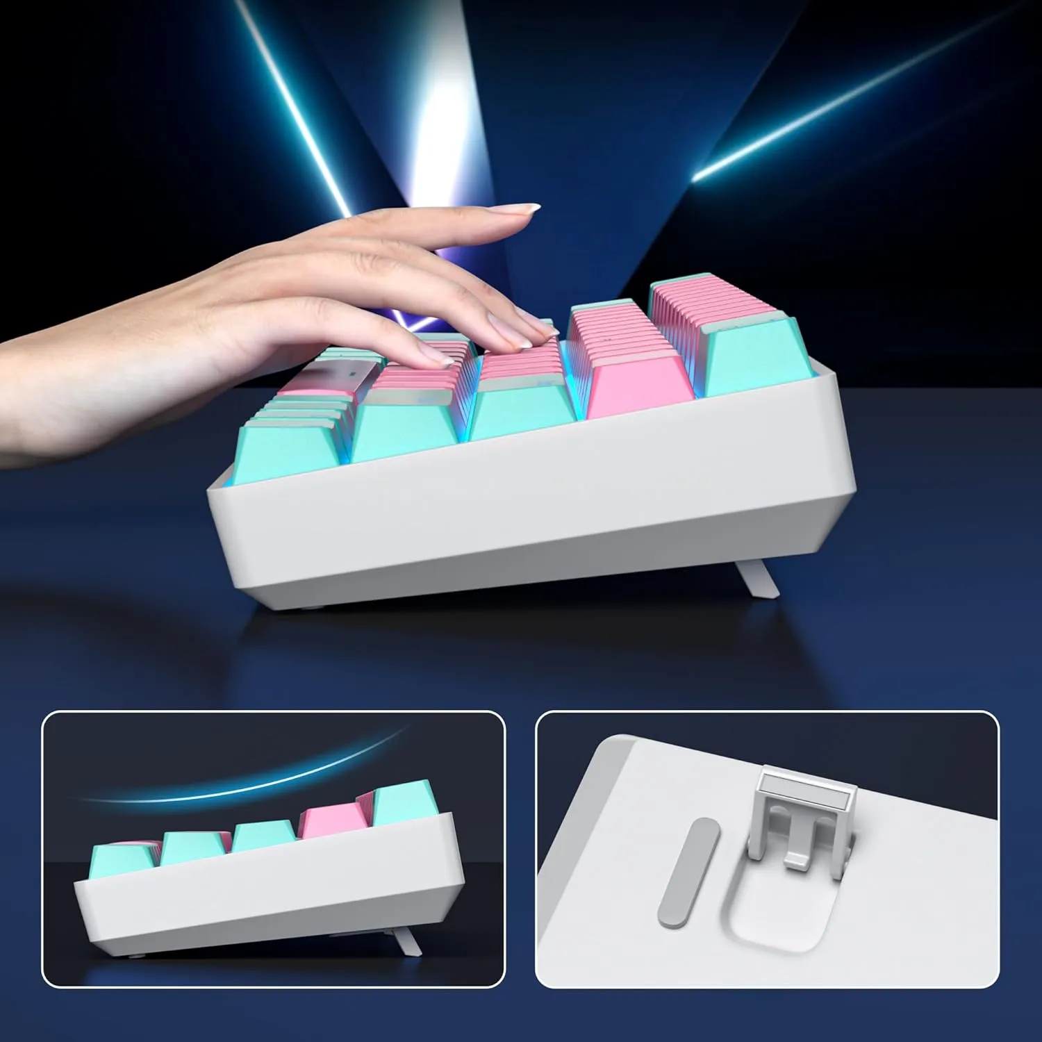surmen 60% Percent Gaming Keyboard Mechanical with Linear Red Switch, 61-Keys Pink Mini Gaming Keyboard LED Light Backlit PBT Keycaps for Laptop, Desktop, PC Gamers (61Miami)