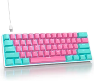 surmen 60% Percent Gaming Keyboard Mechanical with Linear Red Switch, 61-Keys Pink Mini Gaming Keyboard LED Light Backlit PBT Keycaps for Laptop, Desktop, PC Gamers (61Miami)