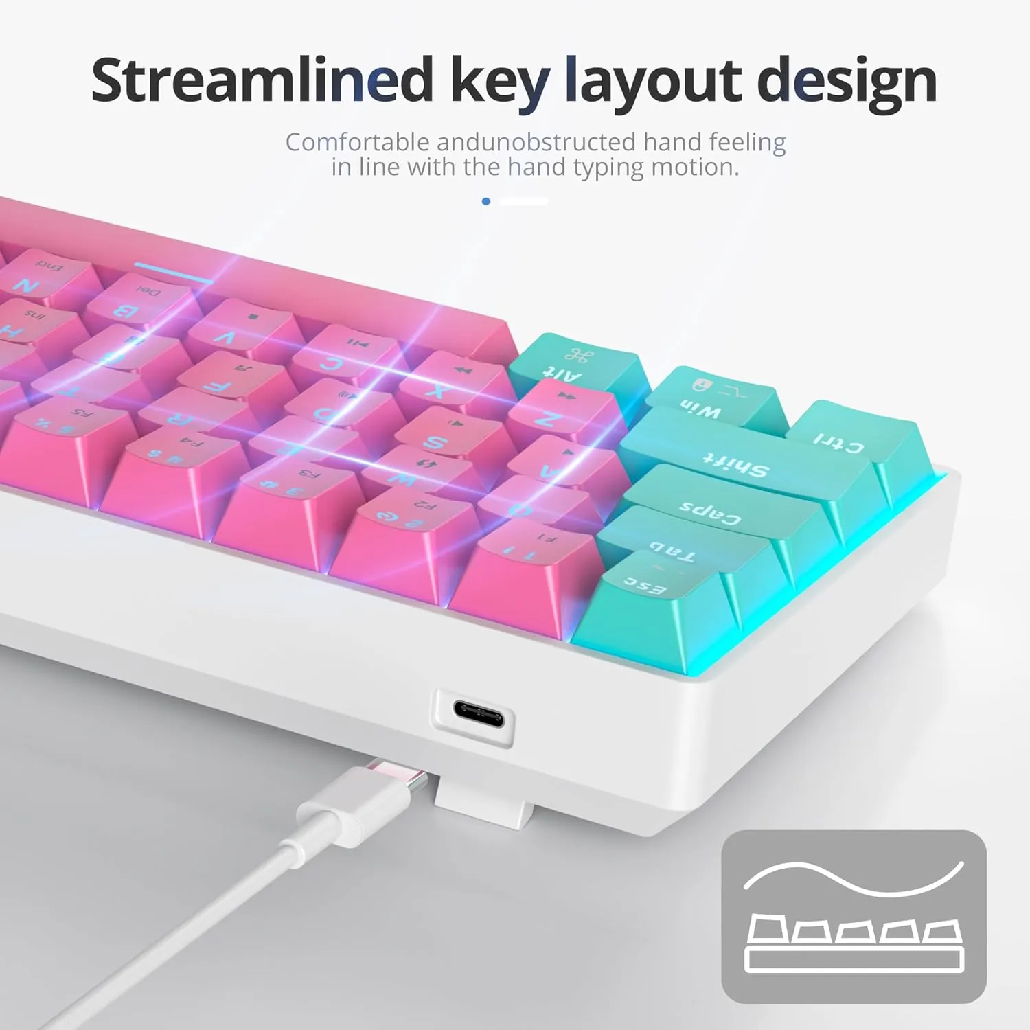 surmen 60% Percent Gaming Keyboard Mechanical with Linear Red Switch, 61-Keys Pink Mini Gaming Keyboard LED Light Backlit PBT Keycaps for Laptop, Desktop, PC Gamers (61Miami)