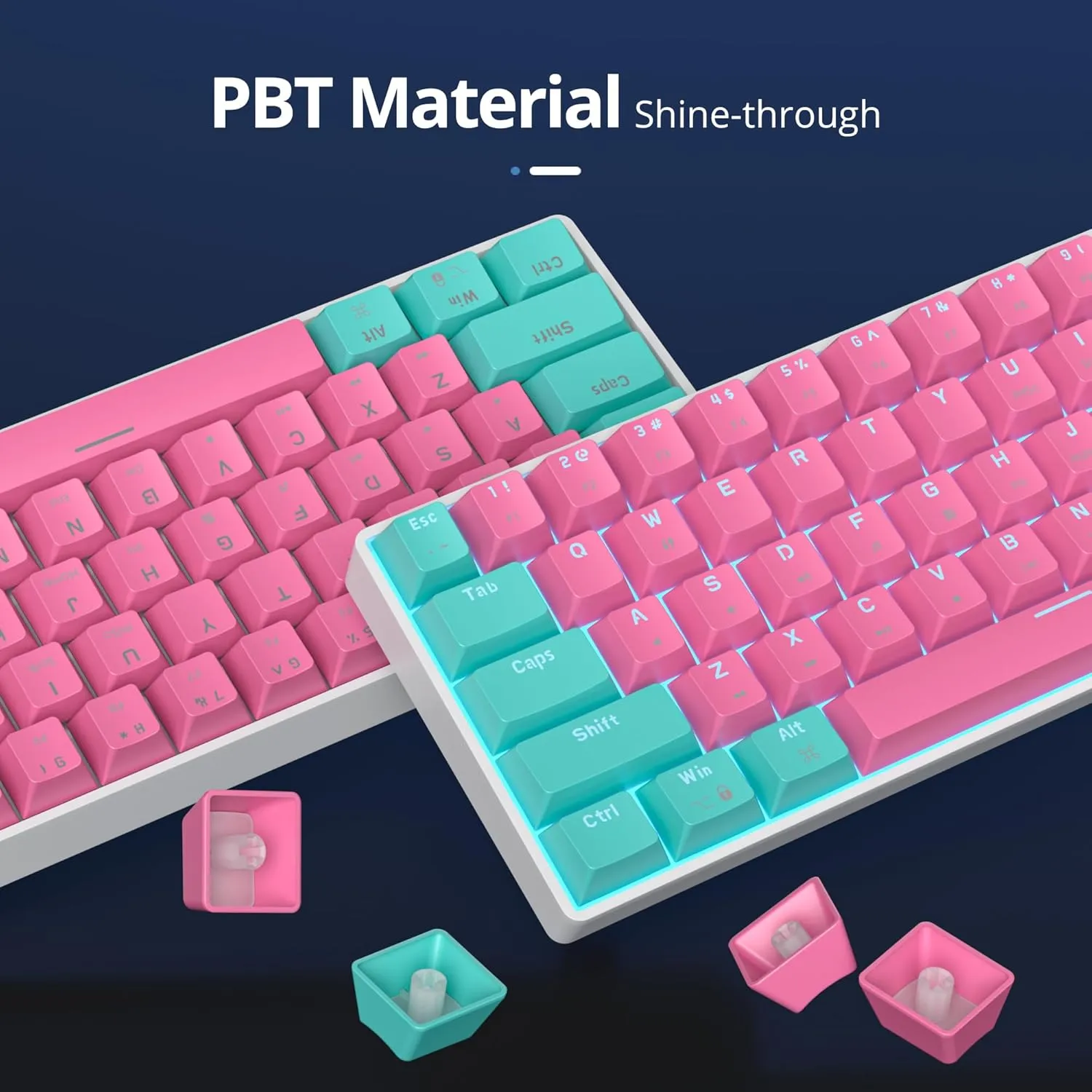 surmen 60% Percent Gaming Keyboard Mechanical with Linear Red Switch, 61-Keys Pink Mini Gaming Keyboard LED Light Backlit PBT Keycaps for Laptop, Desktop, PC Gamers (61Miami)