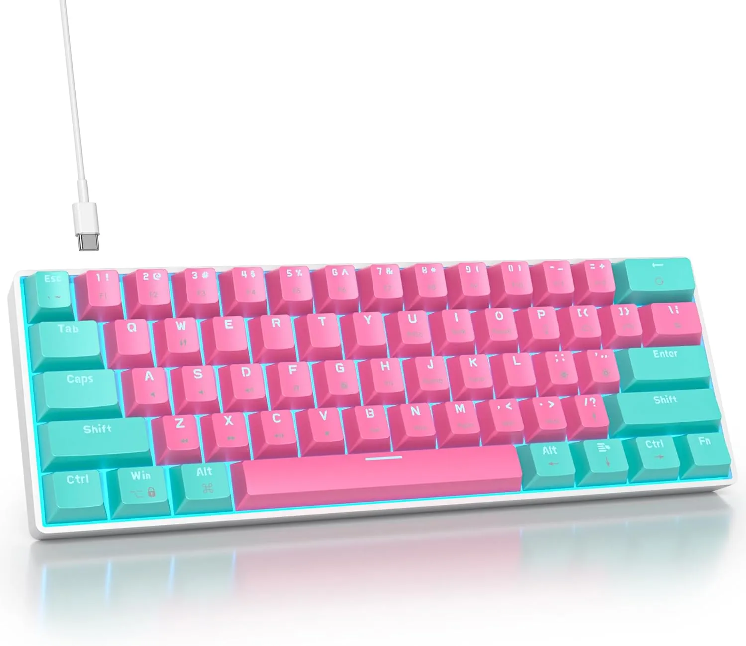 surmen 60% Percent Gaming Keyboard Mechanical with Linear Red Switch, 61-Keys Pink Mini Gaming Keyboard LED Light Backlit PBT Keycaps for Laptop, Desktop, PC Gamers (61Miami)