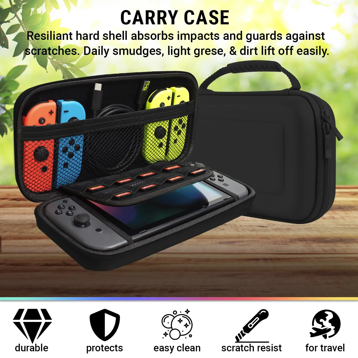 Switch Accessories Bundle - Orzly Essentials Pack for Nintendo switch OLED Case & Screen Protector , Grip Case, Games Holder, Headphones - Classic Black Edition