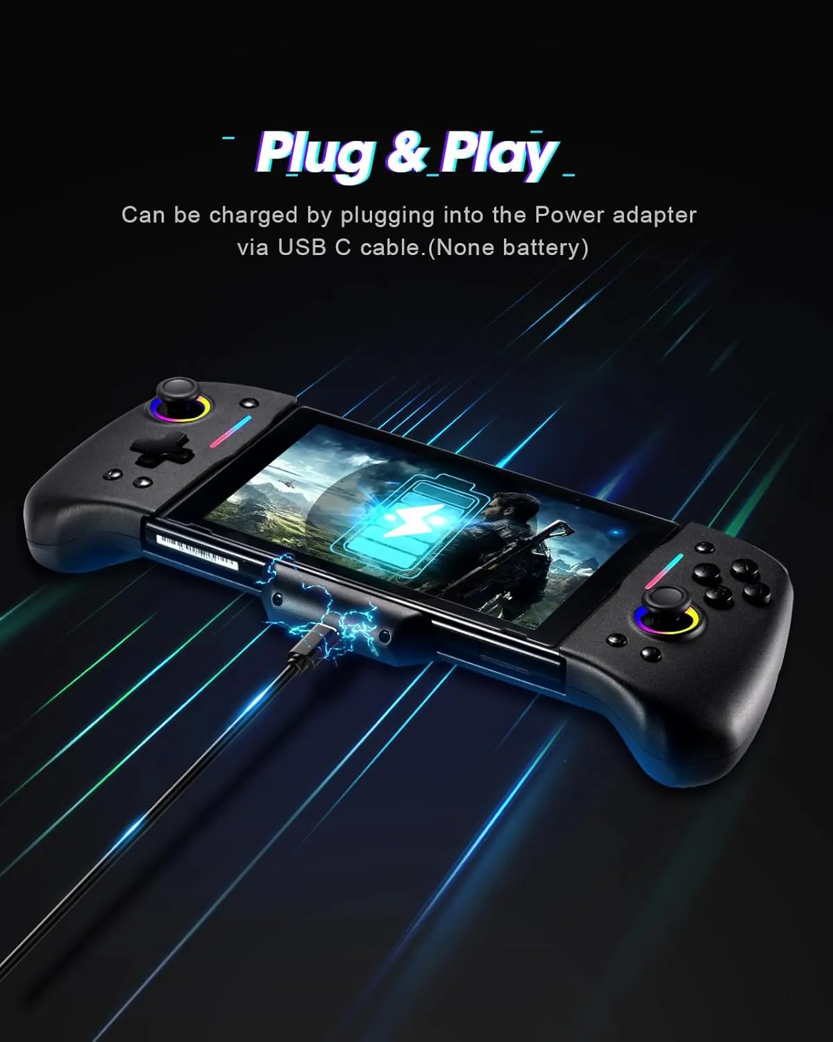 Switch Controllers for Nintendo Switch/OLED Controller,Full-Size Grip Controller for Handheld Mode,Ergonomic Design One-Piece Joypad, 6-Axis Gyro, Turbo, Mapping,Motion Control,(Transparent)