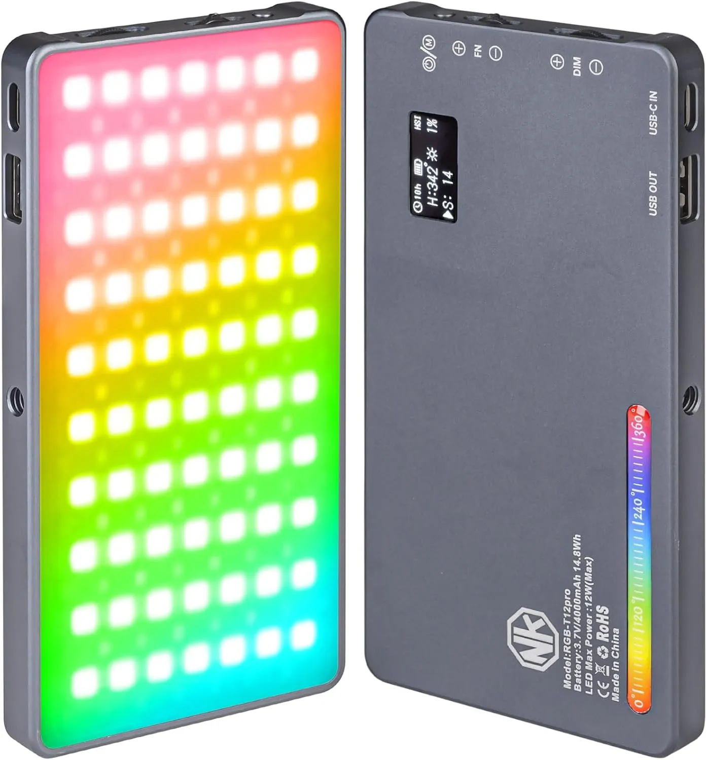 T12 Pro RGB Video Light,12W Portable LED Camera Light with 2500-8000K, 4000mAh Rechargeable Battery, 21 Effects, CRI 96 , for Studio Photography, Vlogging, Streaming, Selfie Video and Phone Recording