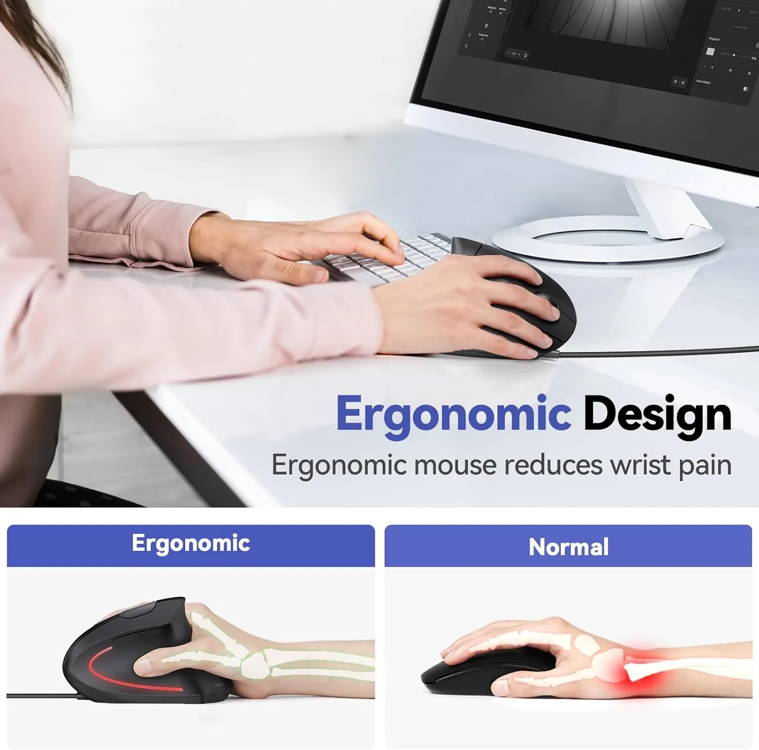 TECKNET Wired Mouse, 6400 DPI Ergonomic Mouse 6 Buttons Silent Mice 4 Adjustable DPI Vertical Mouse Compatible with Windows/Chrome/Laptop/Computerice