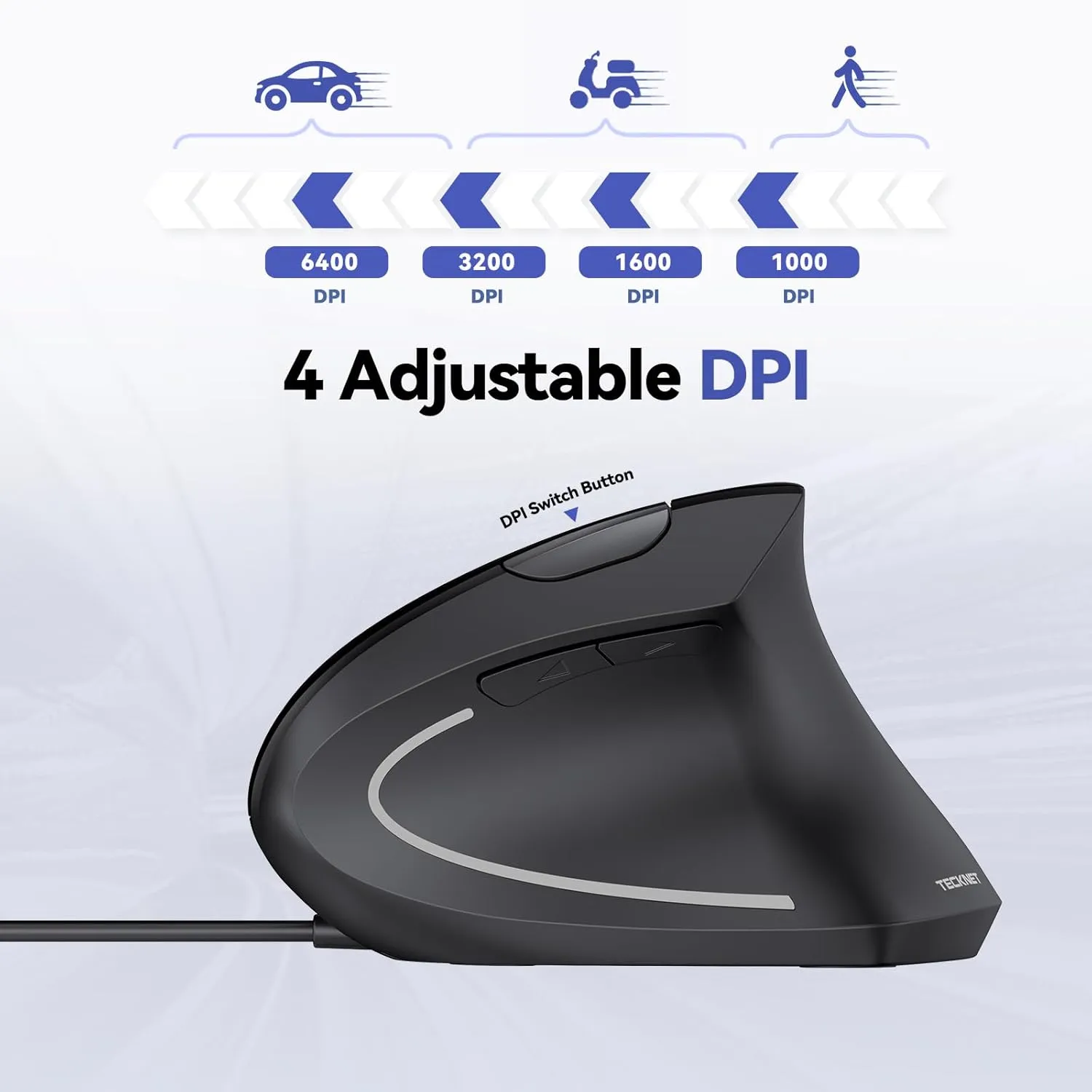 TECKNET Wired Mouse, 6400 DPI Ergonomic Mouse 6 Buttons Silent Mice 4 Adjustable DPI Vertical Mouse Compatible with Windows/Chrome/Laptop/Computerice
