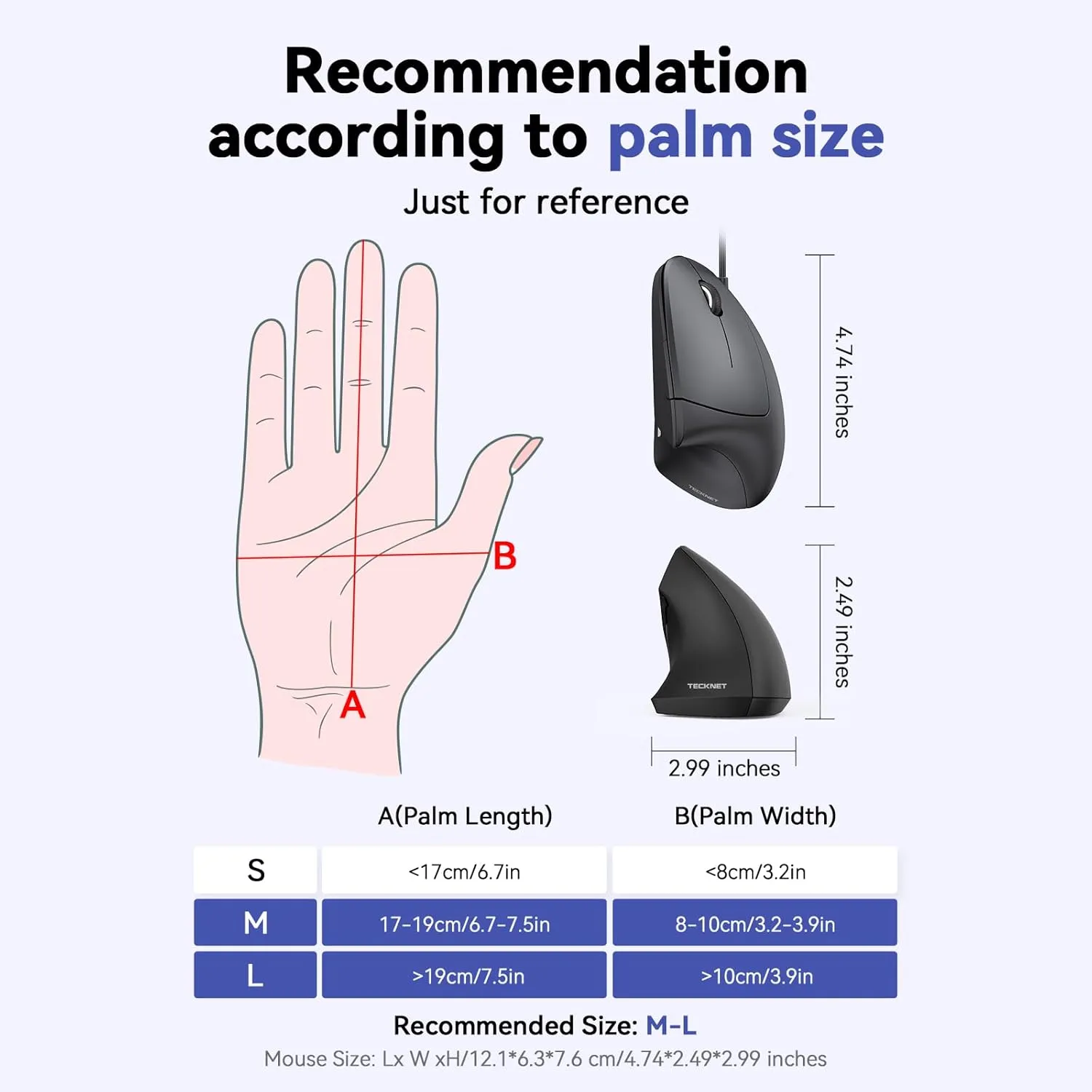 TECKNET Wired Mouse, 6400 DPI Ergonomic Mouse 6 Buttons Silent Mice 4 Adjustable DPI Vertical Mouse Compatible with Windows/Chrome/Laptop/Computerice
