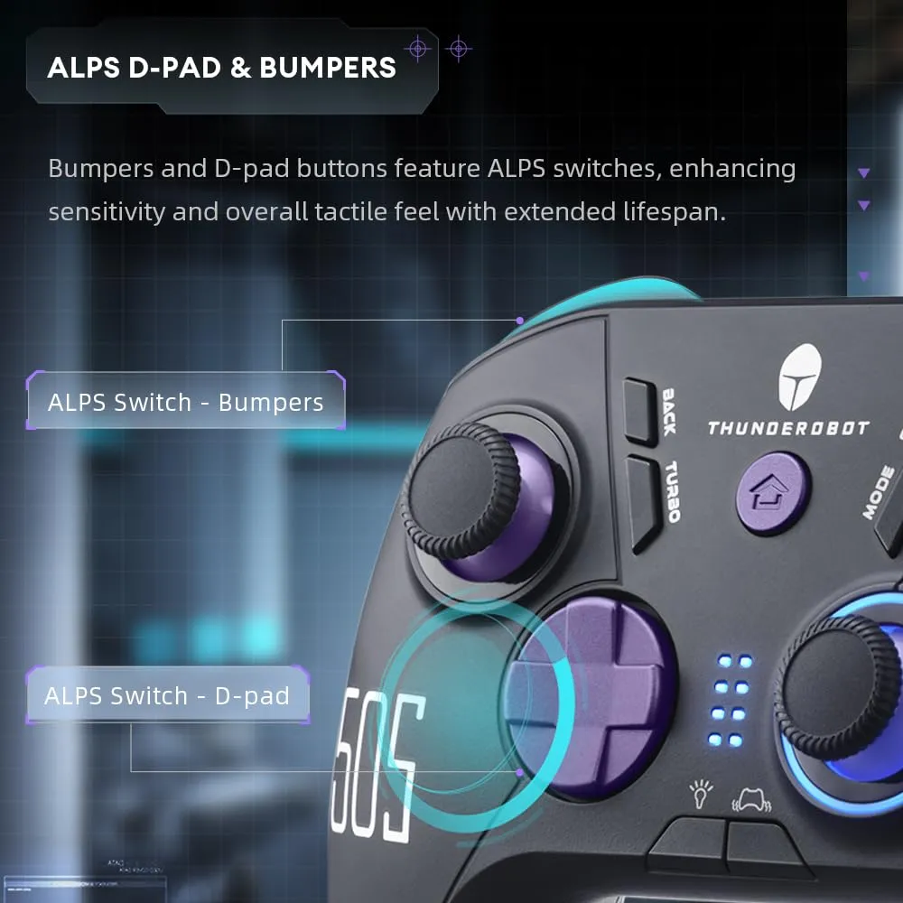 Thunderobot G50S 1000HZ Wireless PC Controller for Windows PC,Switch,IOS&Android,Gaming Controller with Hall Effect Joysticks&Triggers/Gyroscope,6 Programmable Buttons