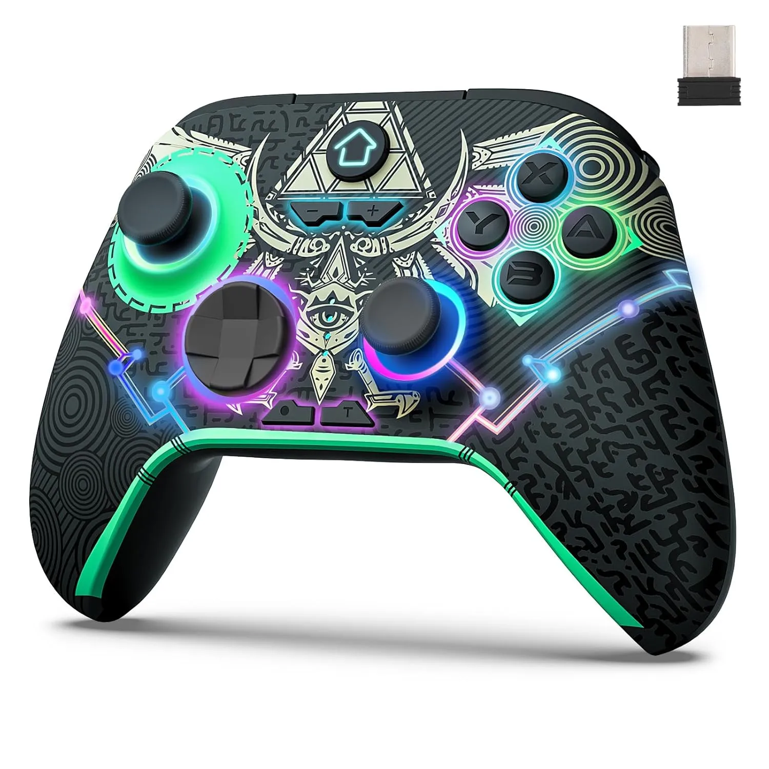 TiMOVO PC Controller for Switch/Windows PC/Steam, Wireless Bluetooth Controller with RGB Light/Hall Joysticks/Hall Triggers, Switch Controller with Wireless Adapter for PC, Steam, Android, iOS - Black