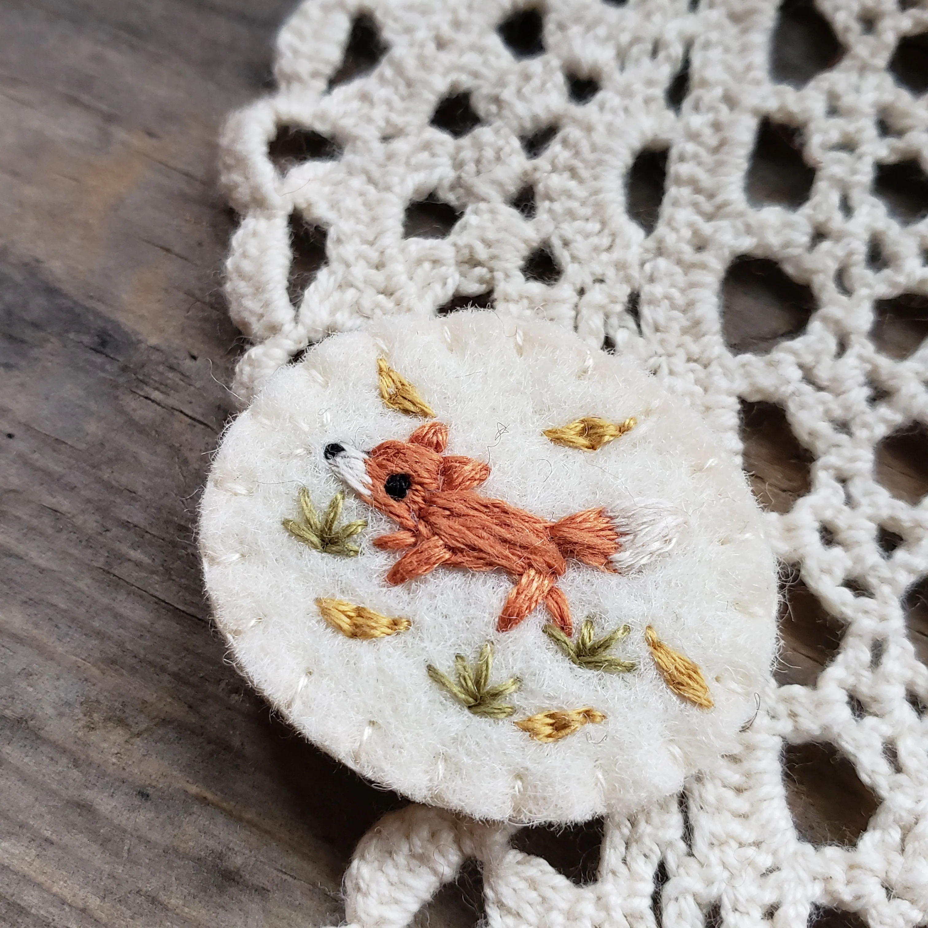 Tiny Embroidered Fox Brooch