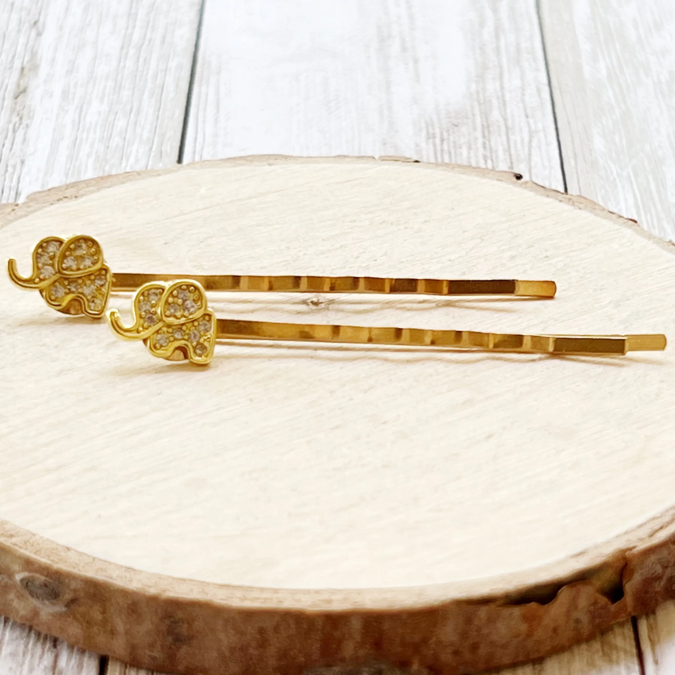Tiny Gold Rhinestone Elephant Bobby Pins: Adorable Animal-inspired Accessories