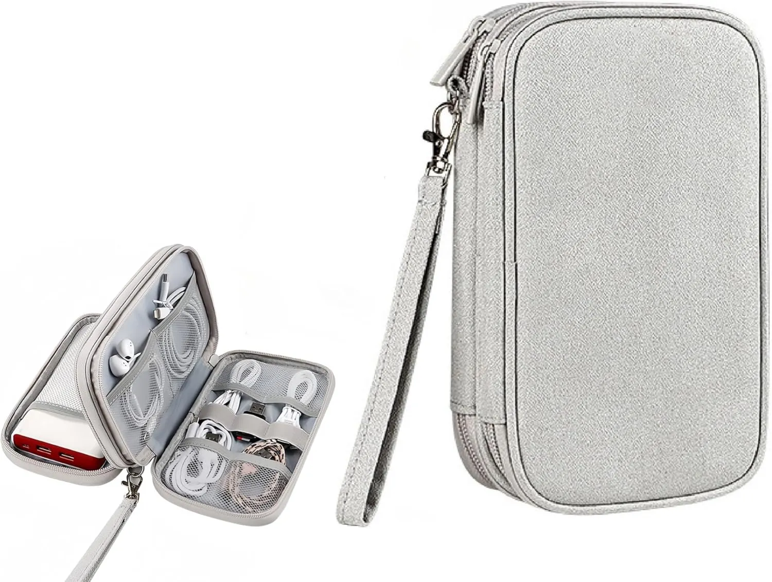 Travel Cable Organizer Pouch - Upgraded Waterproof Portable Double-Layer Electronic Accessories Storage Bag for Cords, Chargers, Phones, Earphones - All-in-One Tech Carry Case. B-D2 (Gray)