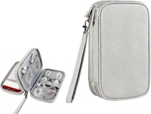 Travel Cable Organizer Pouch - Upgraded Waterproof Portable Double-Layer Electronic Accessories Storage Bag for Cords, Chargers, Phones, Earphones - All-in-One Tech Carry Case. B-D2 (Gray)