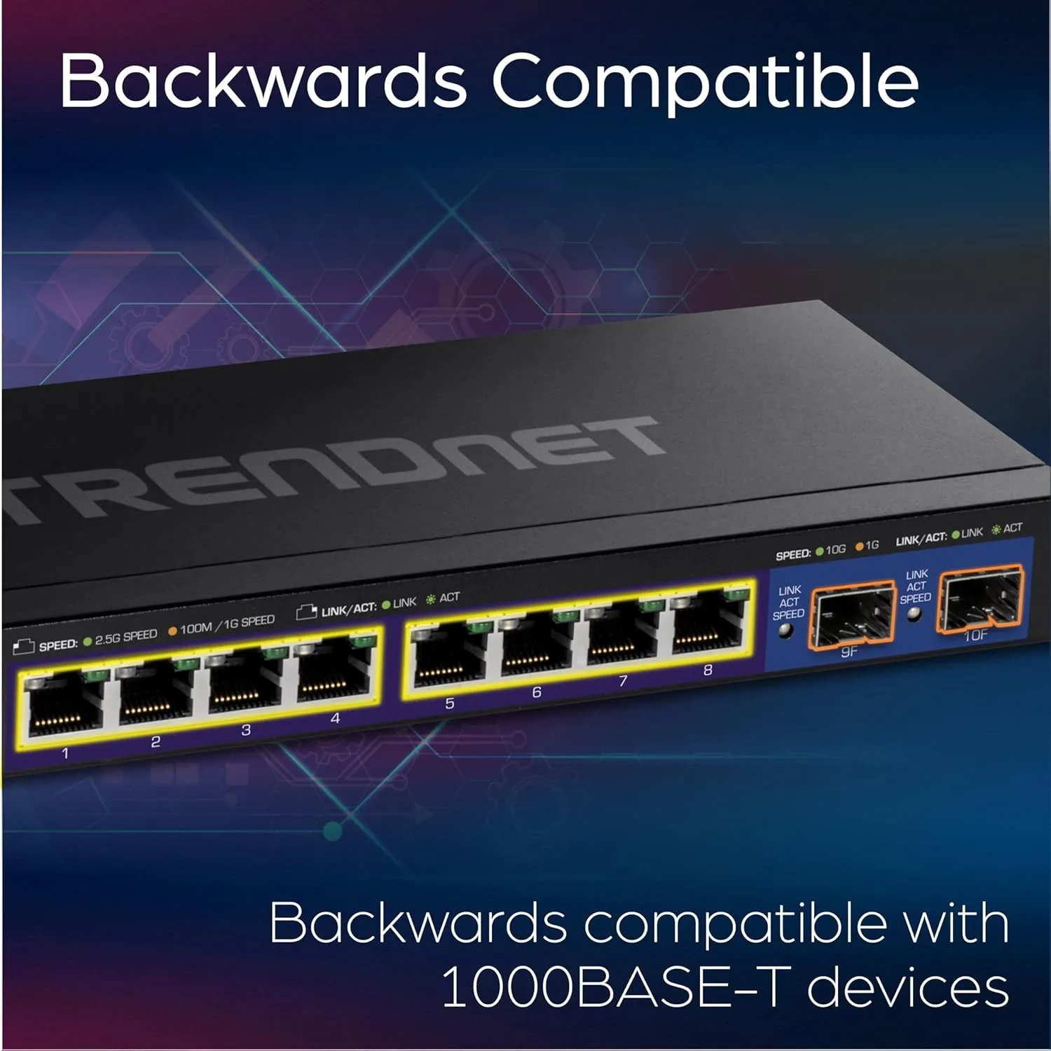 TRENDnet 10-Port Multi-Gig Web Smart Switch, TEG-3102WS, 8 x 2.5GBASE-T Ports, 2 x 10G SFP  Slots, Ethernet Splitter, Metal Housing, NDAA & TAA Compliant, Lifetime Protection, Black