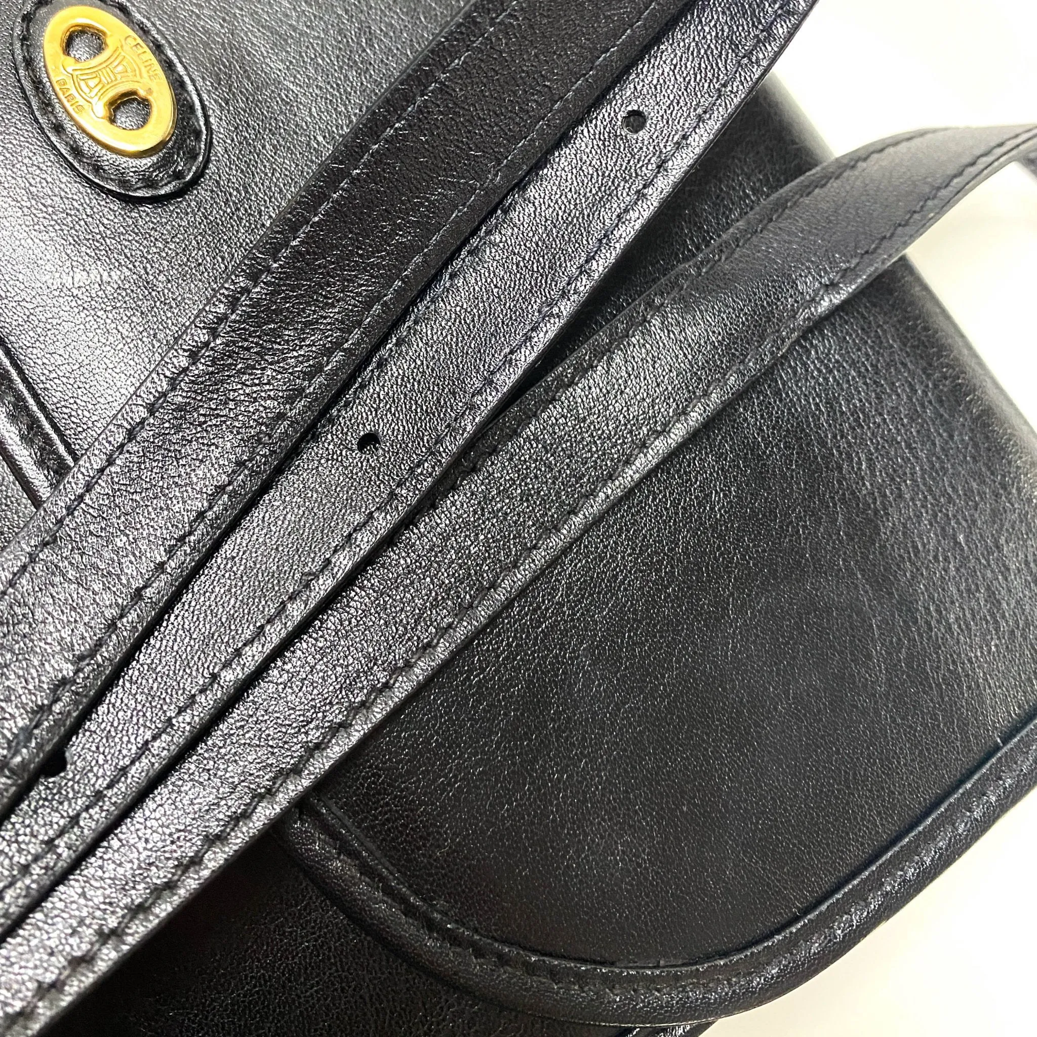 Triomphe Hardware Black Leather Flap Crossbody Bag